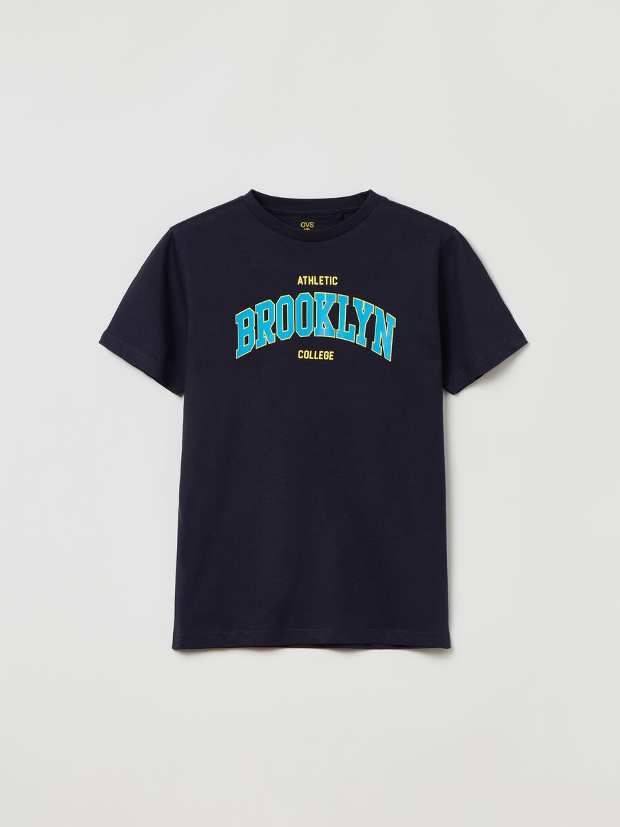 Cotton T-shirt with printed lettering_0