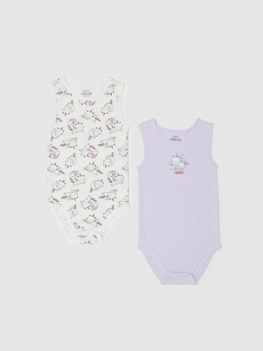 Two-pack bodysuits in organic cotton with unicorn kitten_0