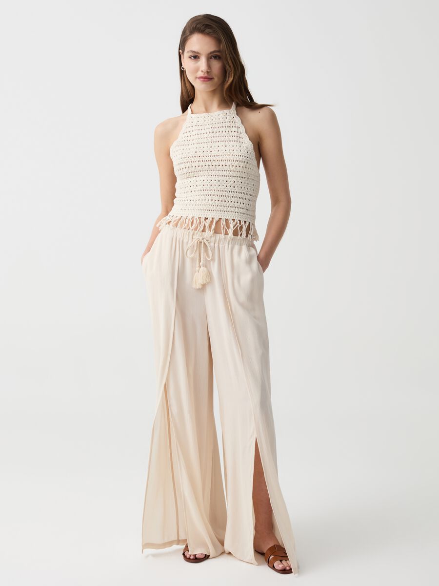 Wide-leg palazzo trousers with slits_0