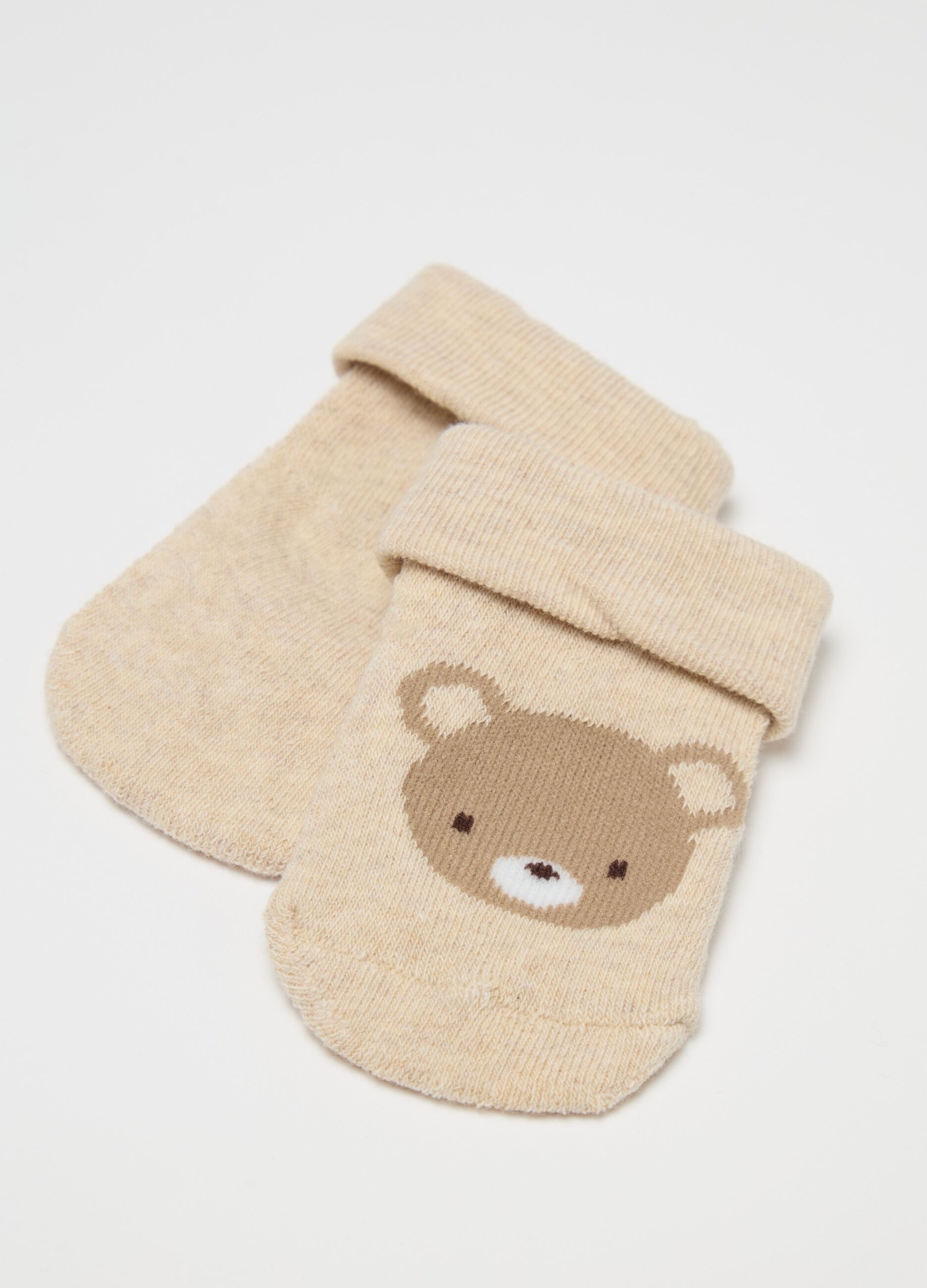 Three-pair pack stretch socks with teddy bear design