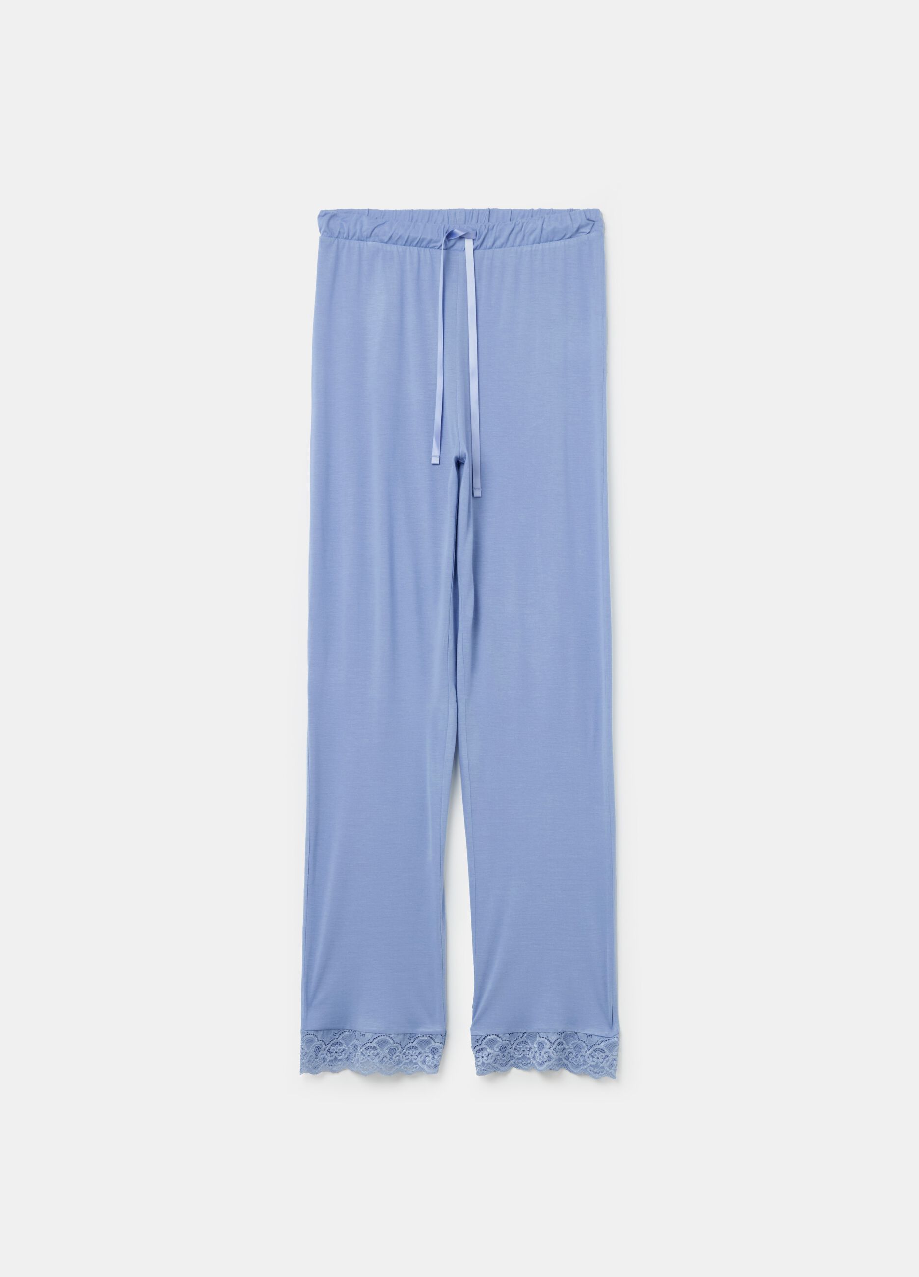 Viscose pyjama trousers with lace