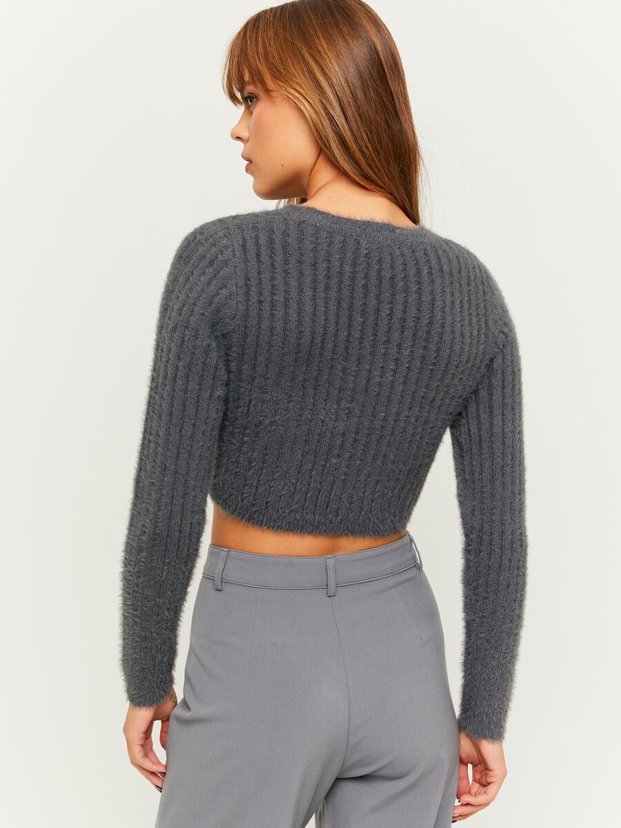 Cropped pullover in ribbed furry yarn_1