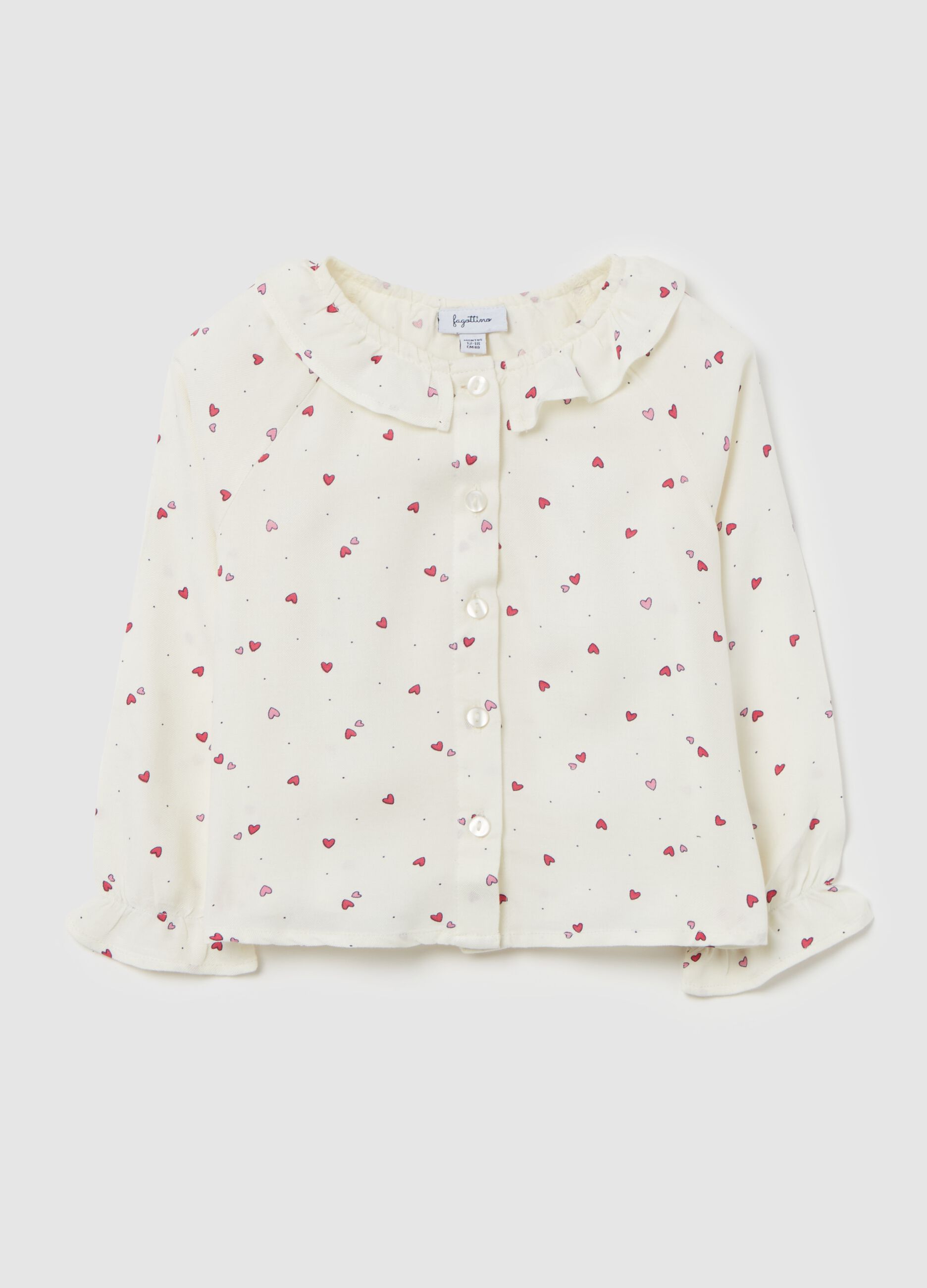 Viscose shirt with small hearts print