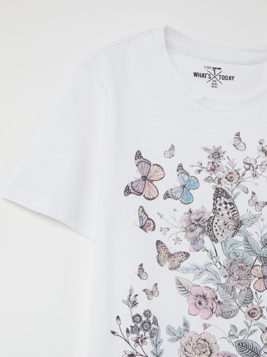 T-shirt with butterflies and flowers print_5
