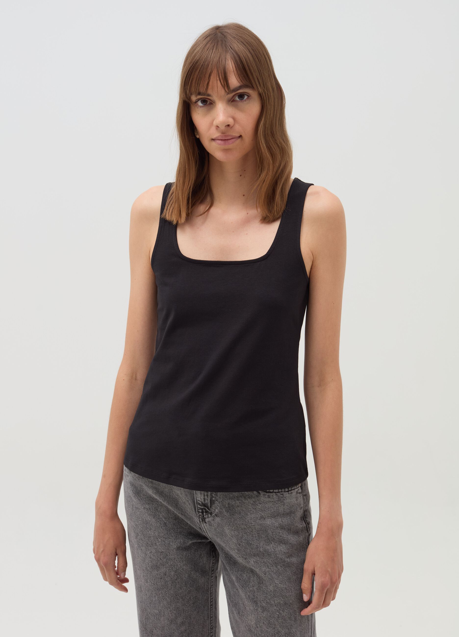 Tank top with square neck