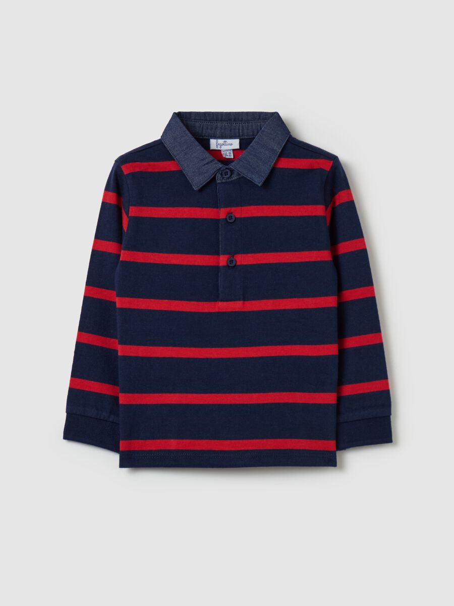 Organic cotton polo shirt with striped pattern_0