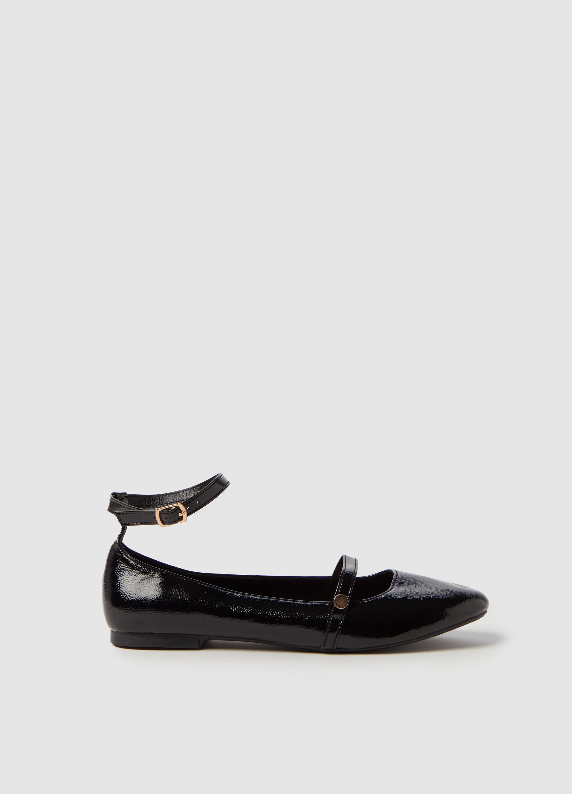 Mary Jane glossy-effect ballerina flats