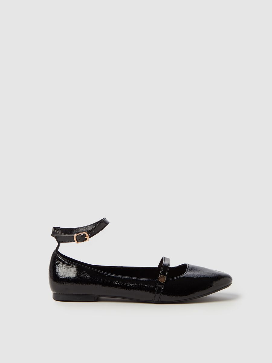 Mary Jane glossy-effect ballerina flats_0