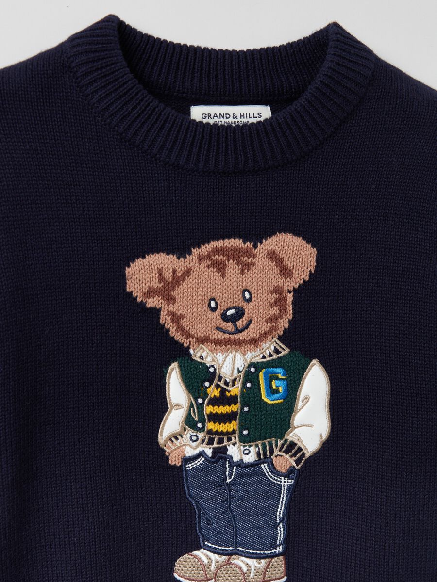 Cotton pullover with teddy bear embroidery_2