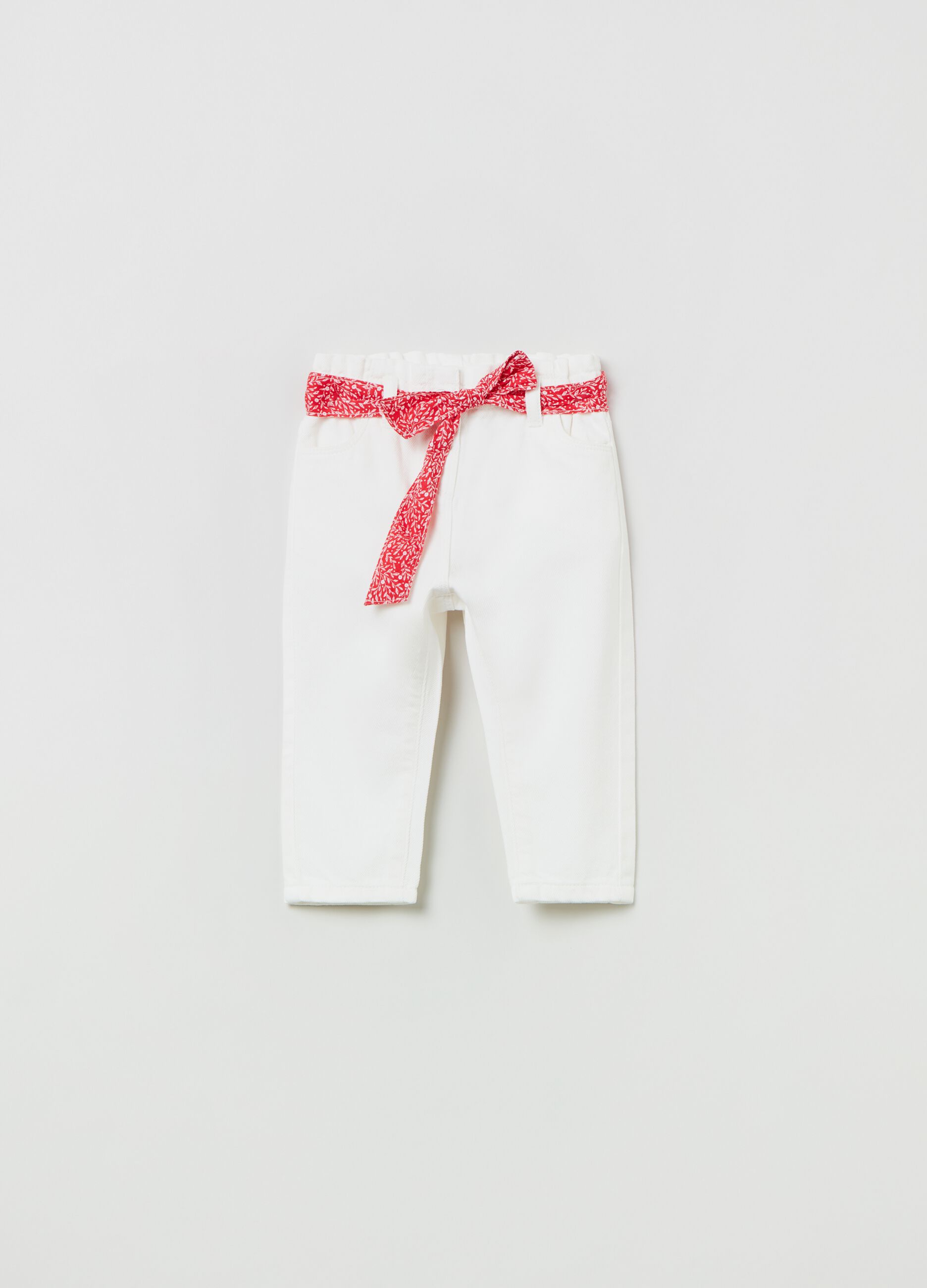 Baggy-fit cotton jeans with belt