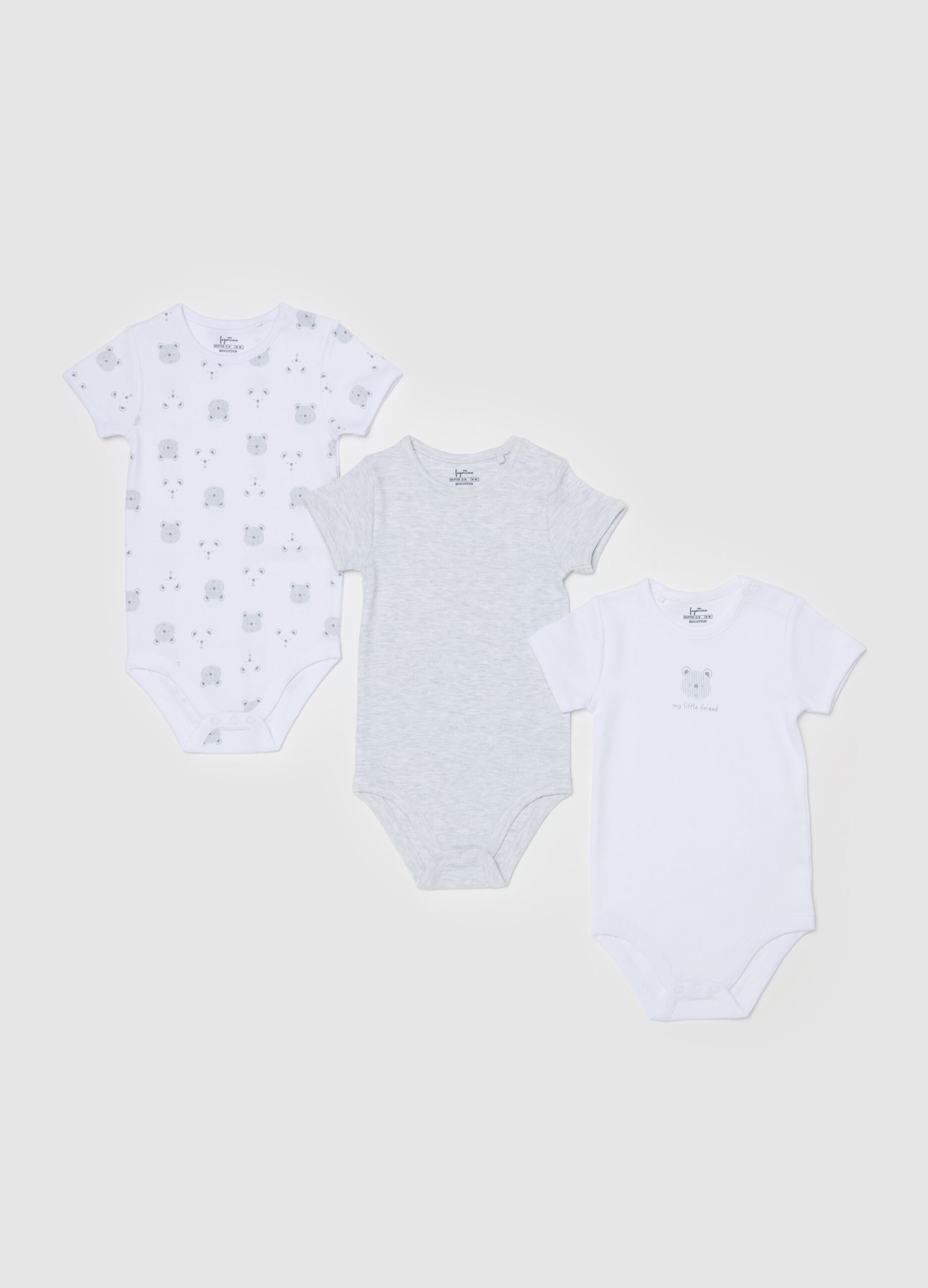 Three-pack bodysuits in organic cotton with print