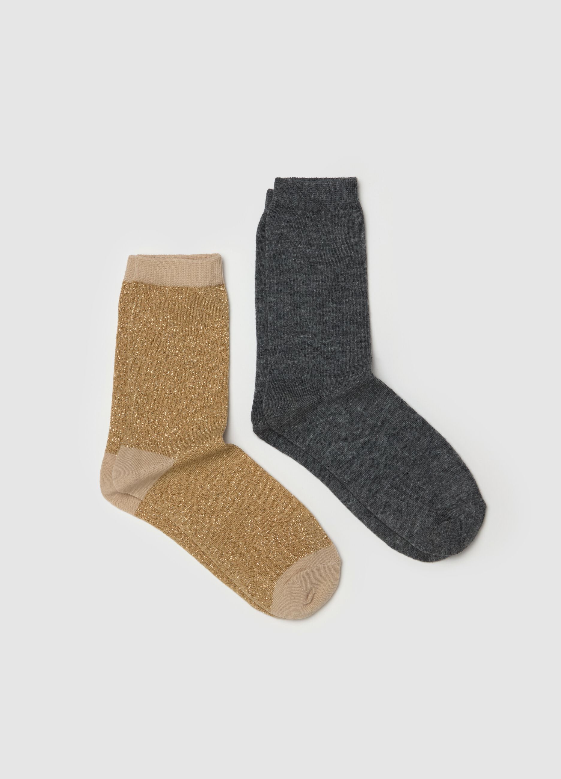 Two-pair pack short stretch socks with lurex