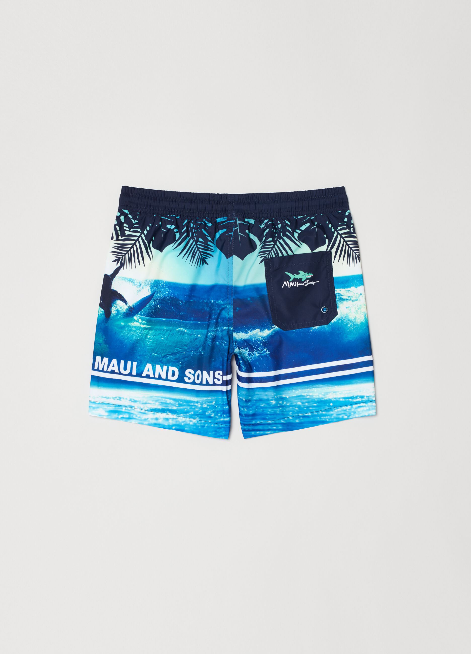 Swimming trunks with Maui and Sons print
