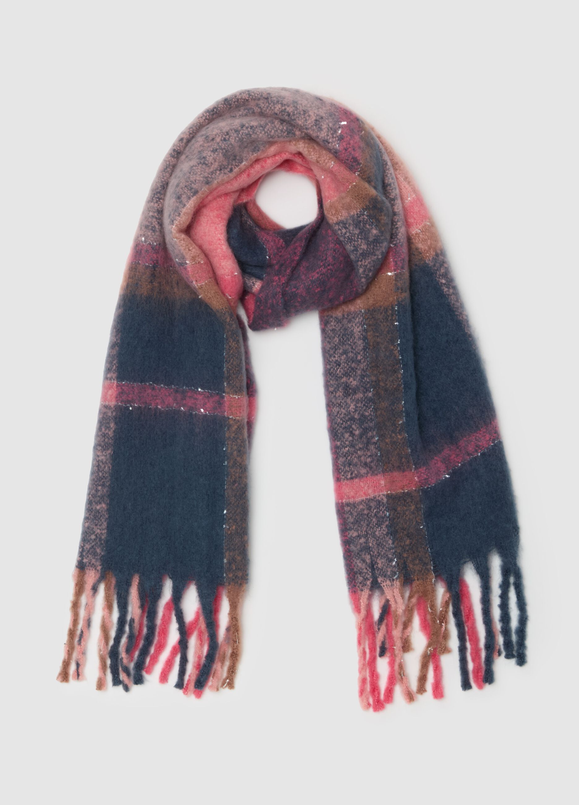 Check patterned scarf with fringing