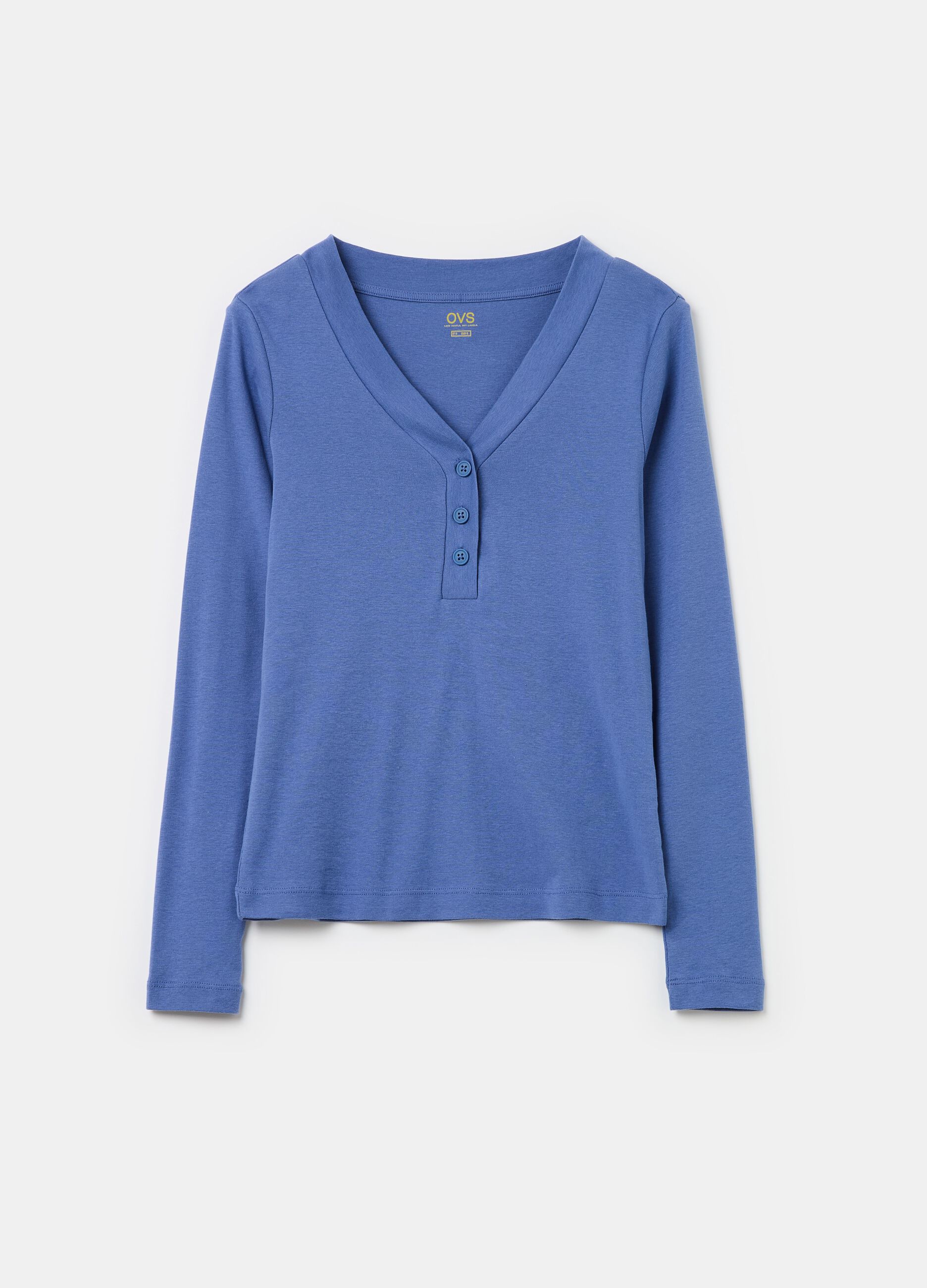 Long-sleeved T-shirt with granddad neckline