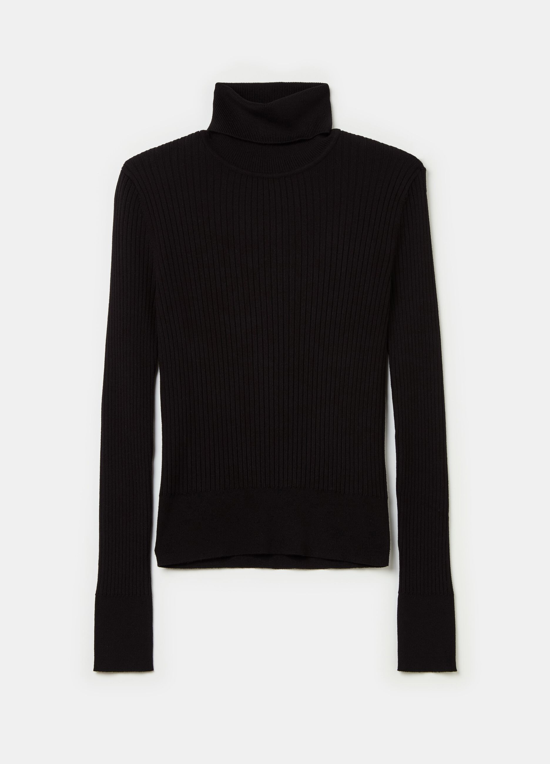 Turtleneck pullover with flat ribbing