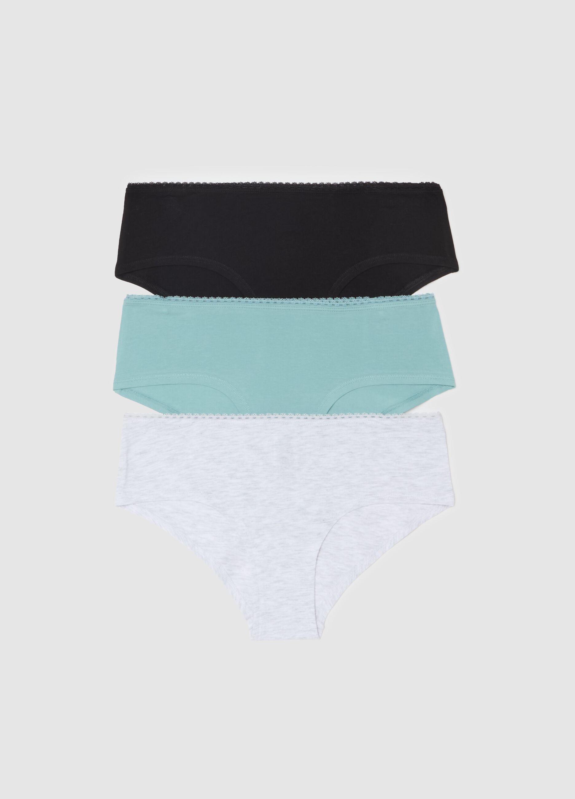 Three-pack French knickers with lace