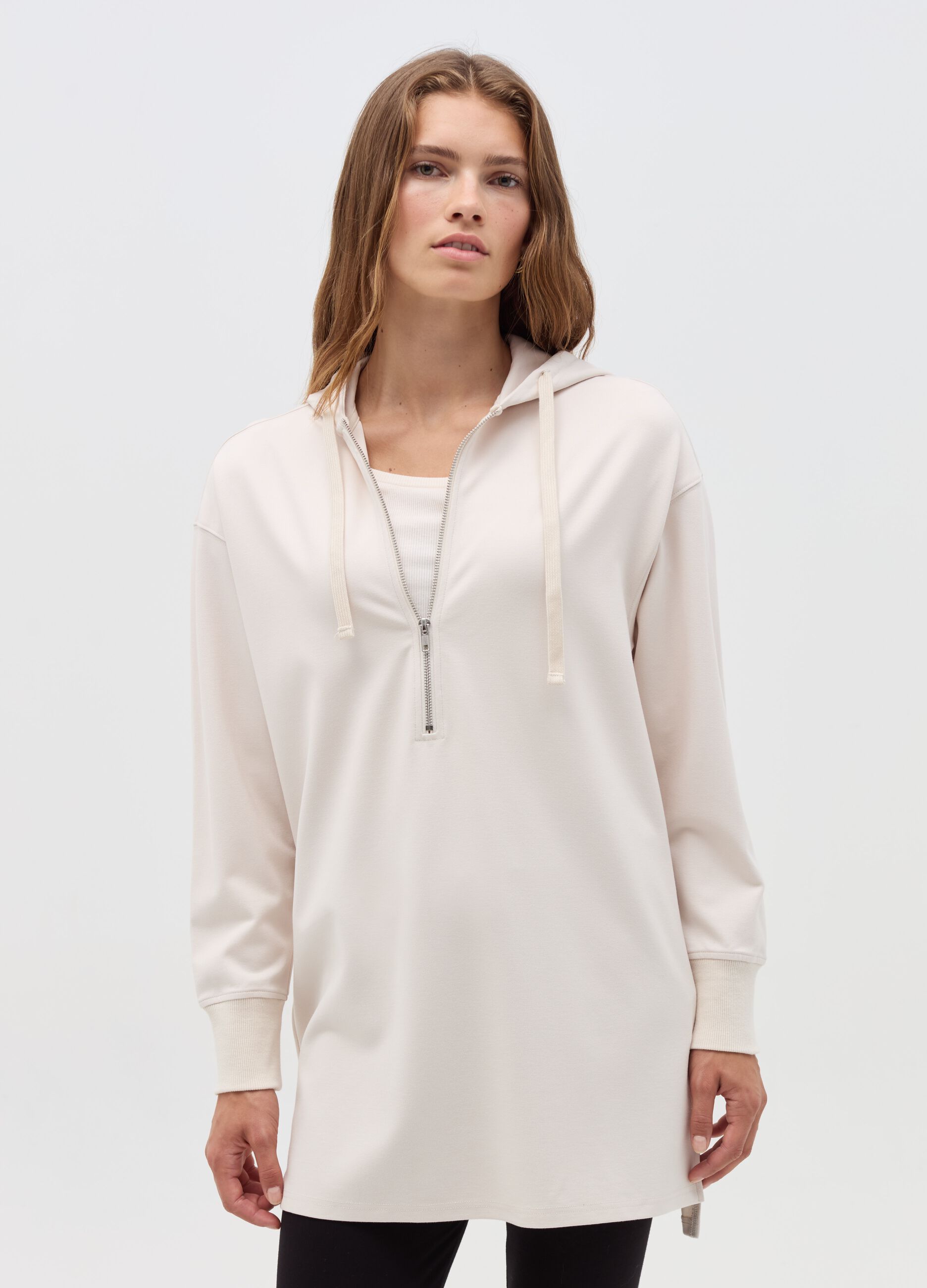 Half-zip mini maternity sweatshirt dress