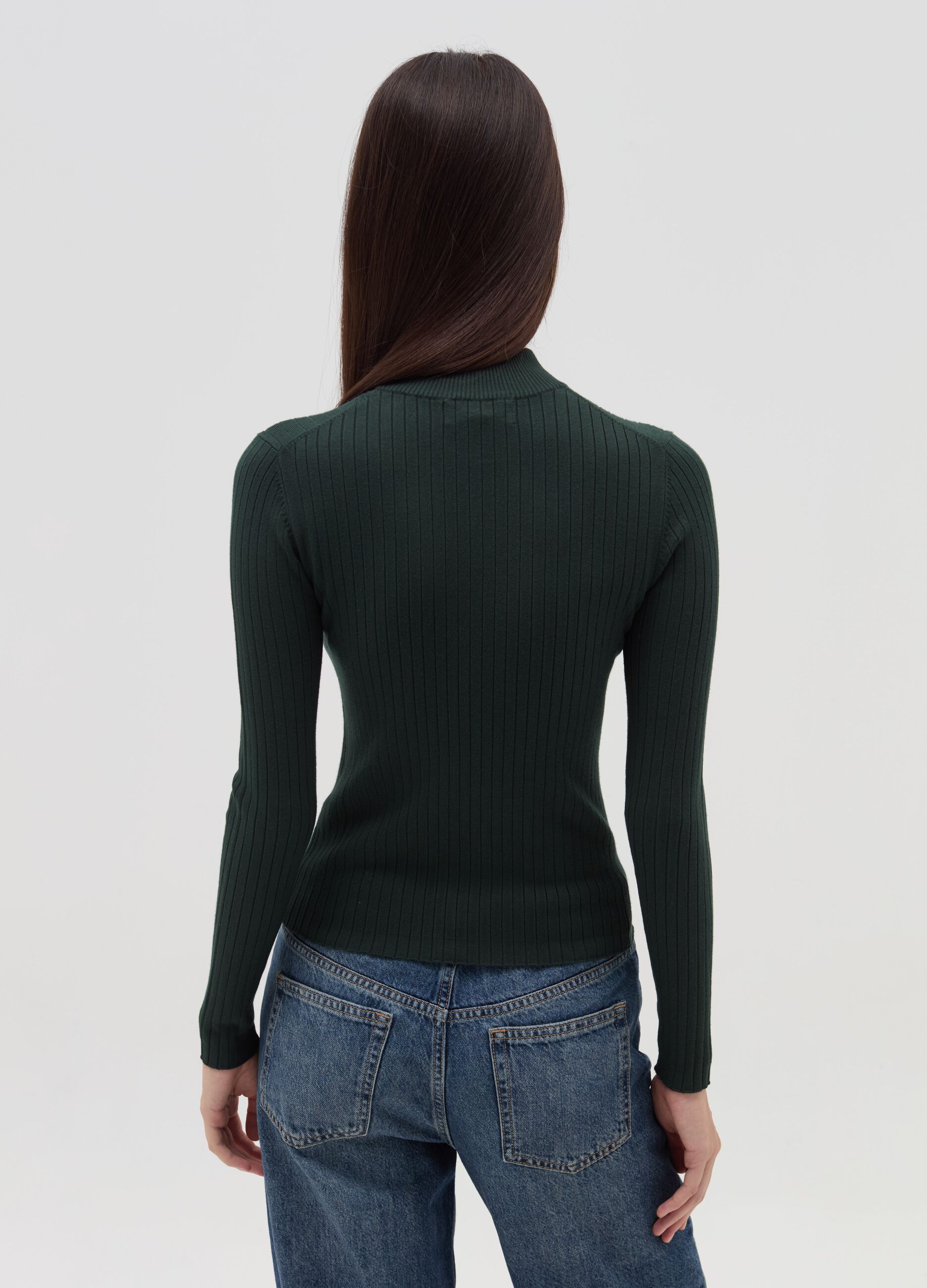 Flat ribbed top with mock neck