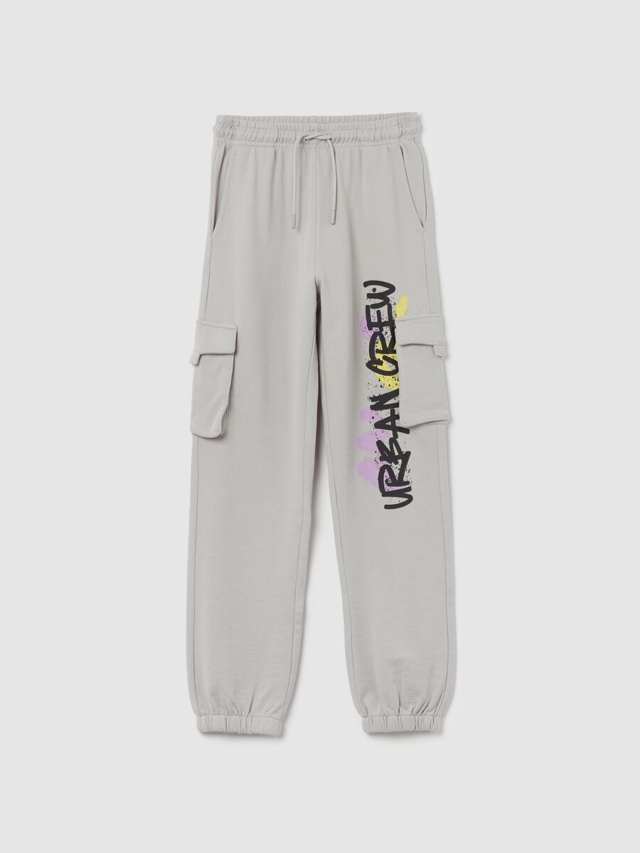 Cargo joggers with "Urban Crew" print_3