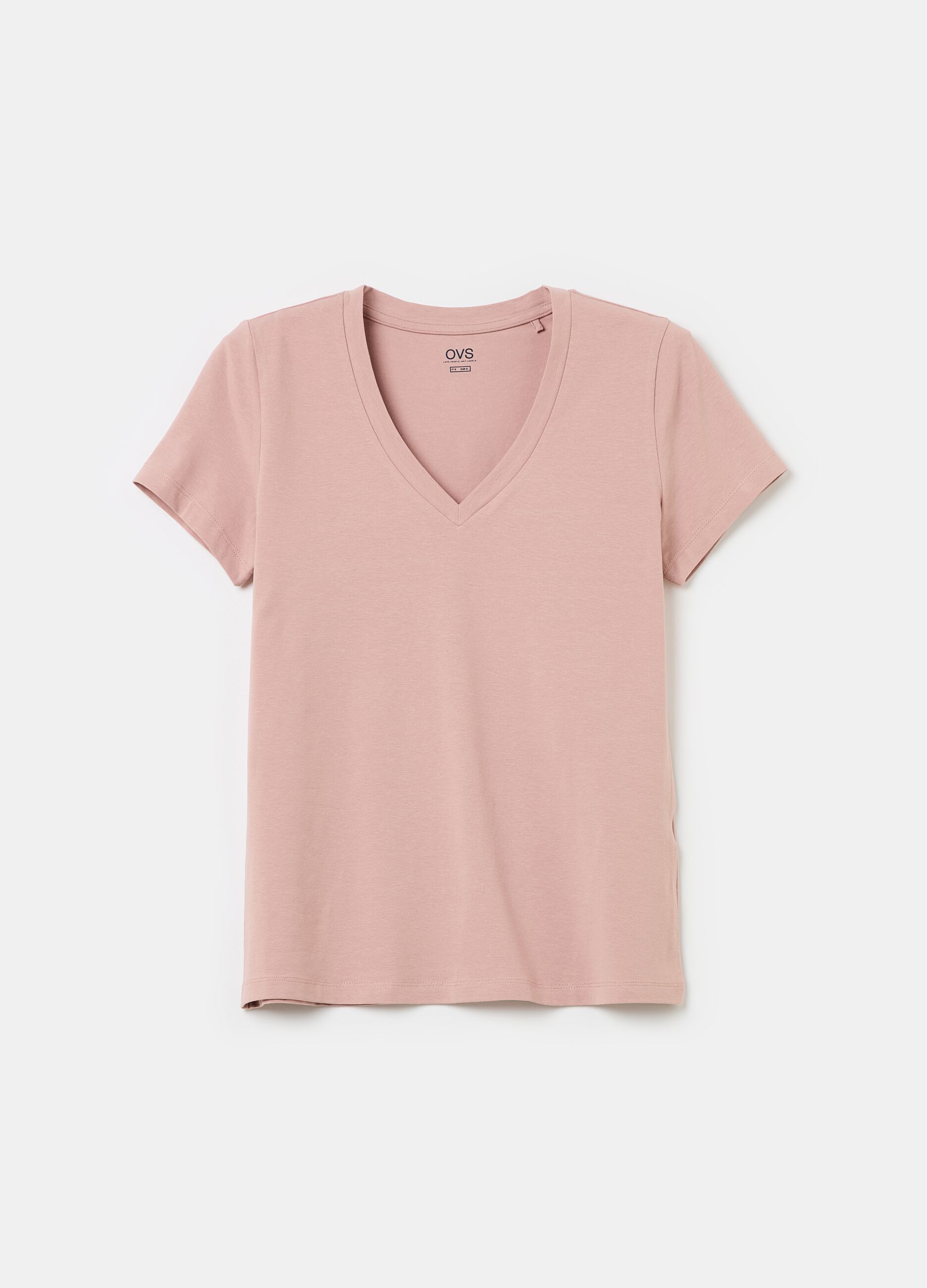 Solid colour T-shirt with V neck