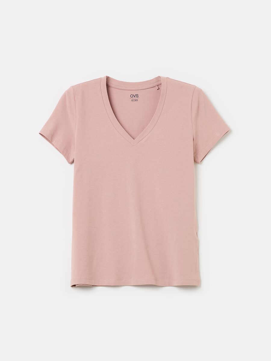 Solid colour T-shirt with V neck_4