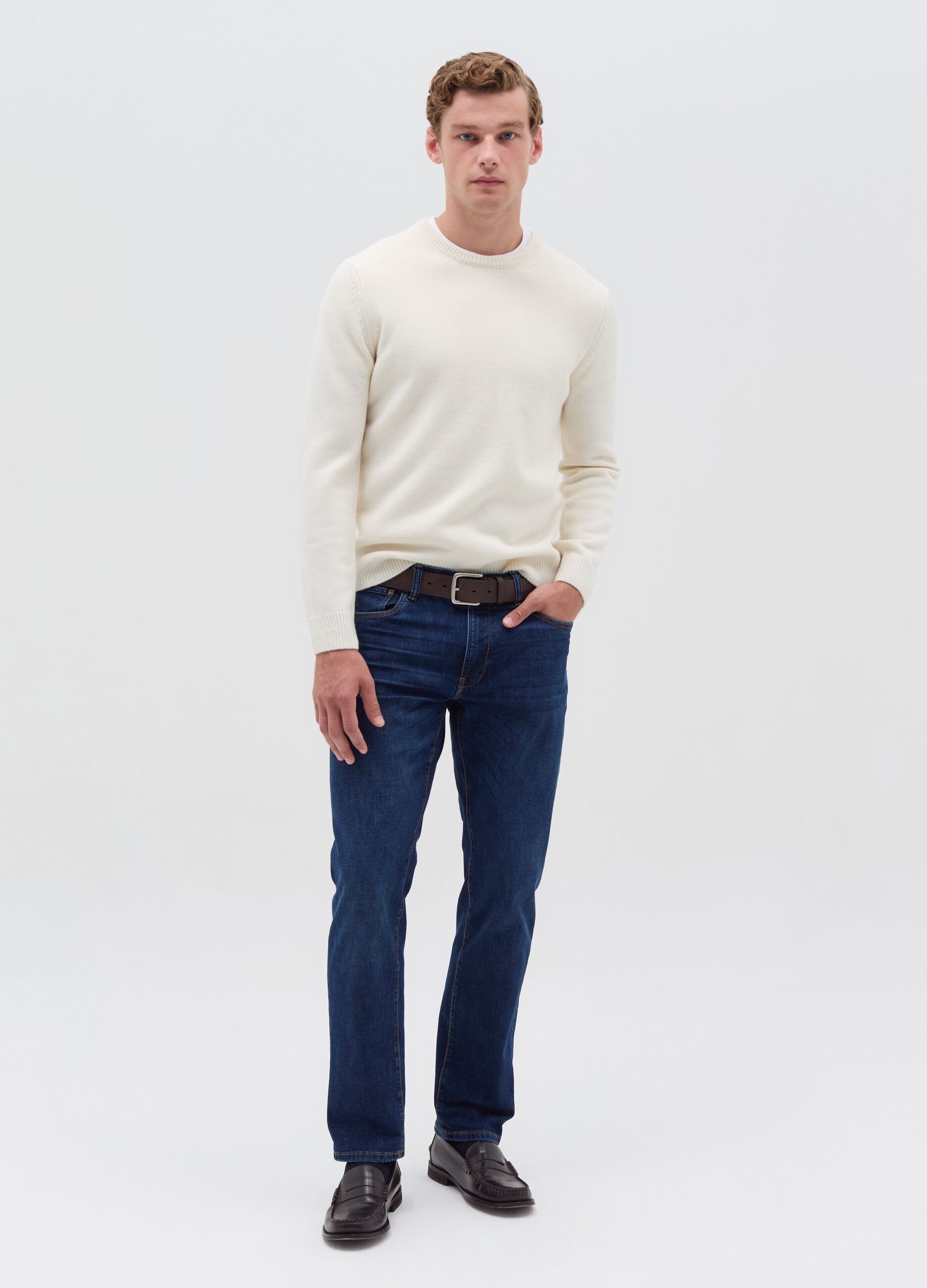 Regular-fit cross-hatch cotton jeans