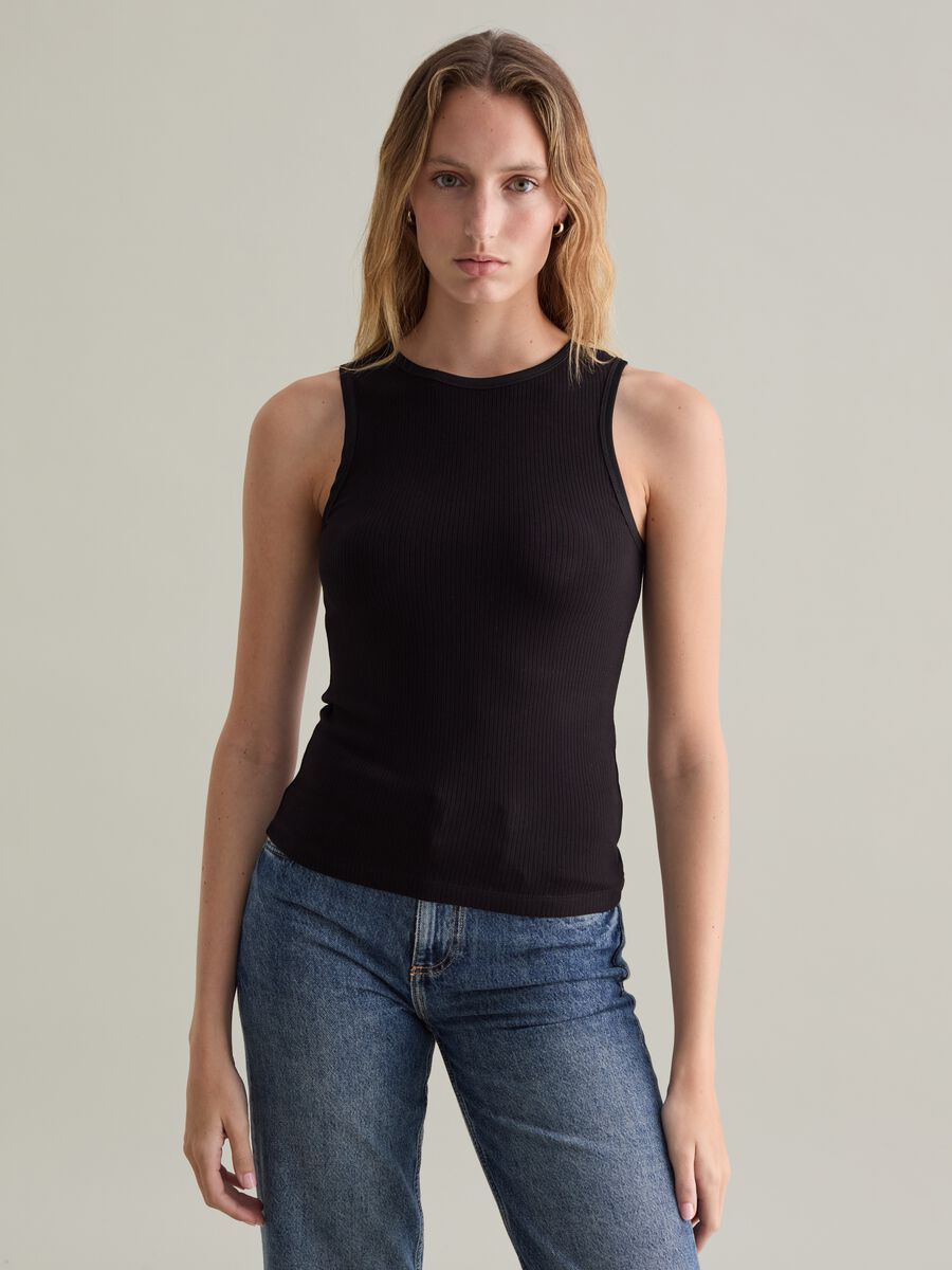 Tank top in ribbed stretch viscose_1