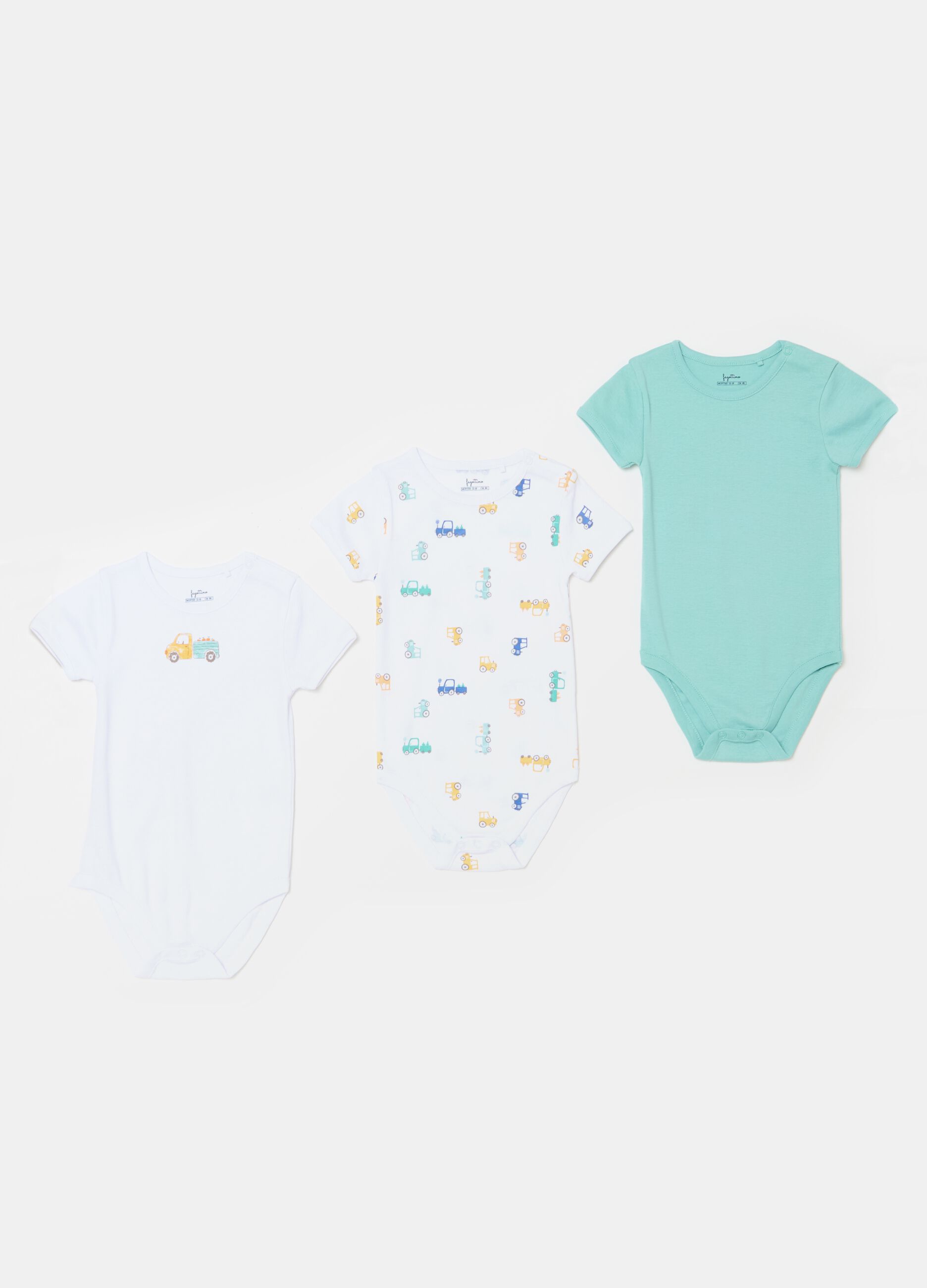 Three-pack bodysuits in organic cotton with print