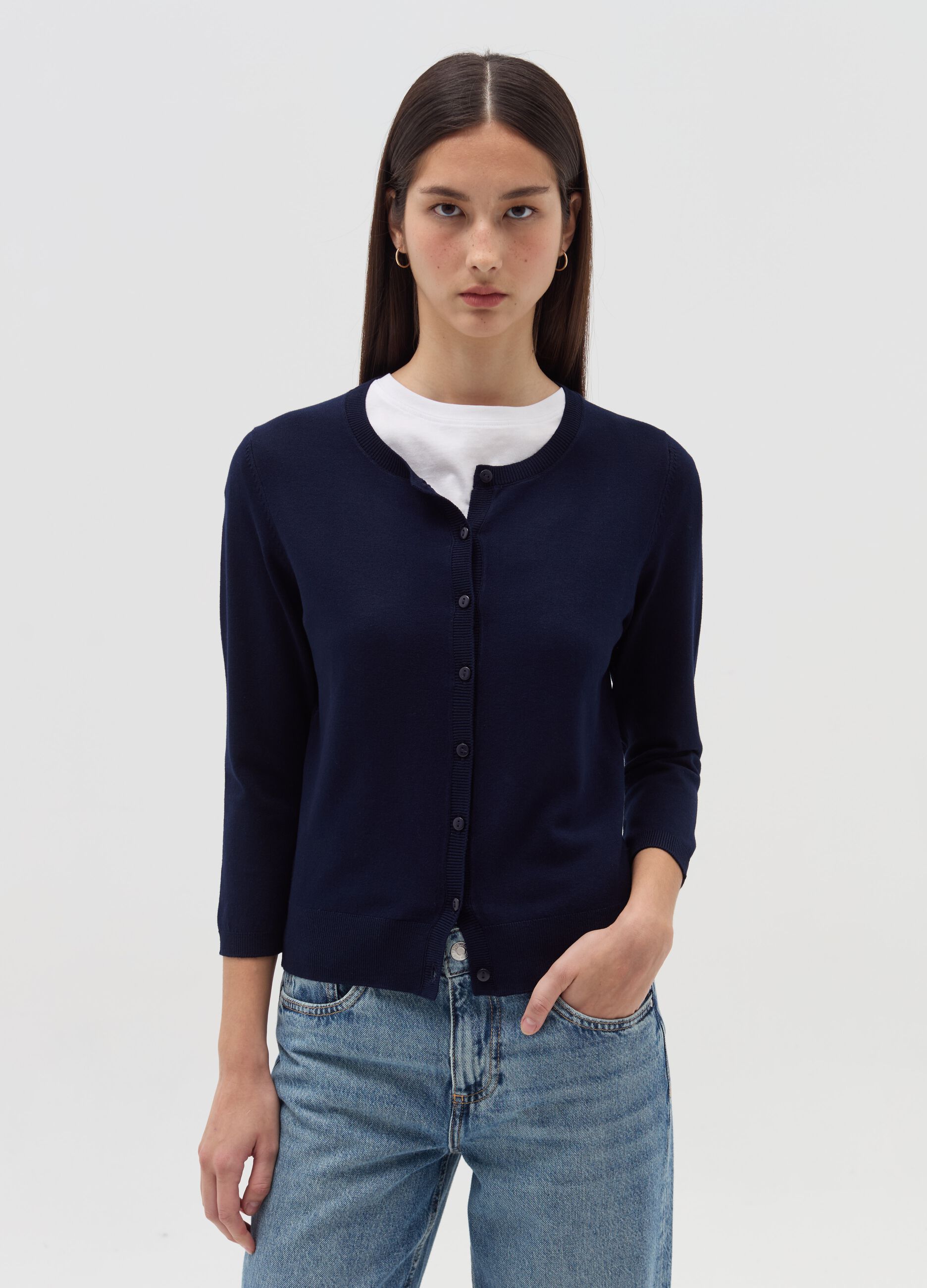 Cardigan with three-quarter sleeves