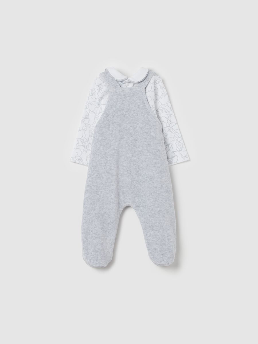 T-shirt and dungarees set with feet and Thumper embroidery_1