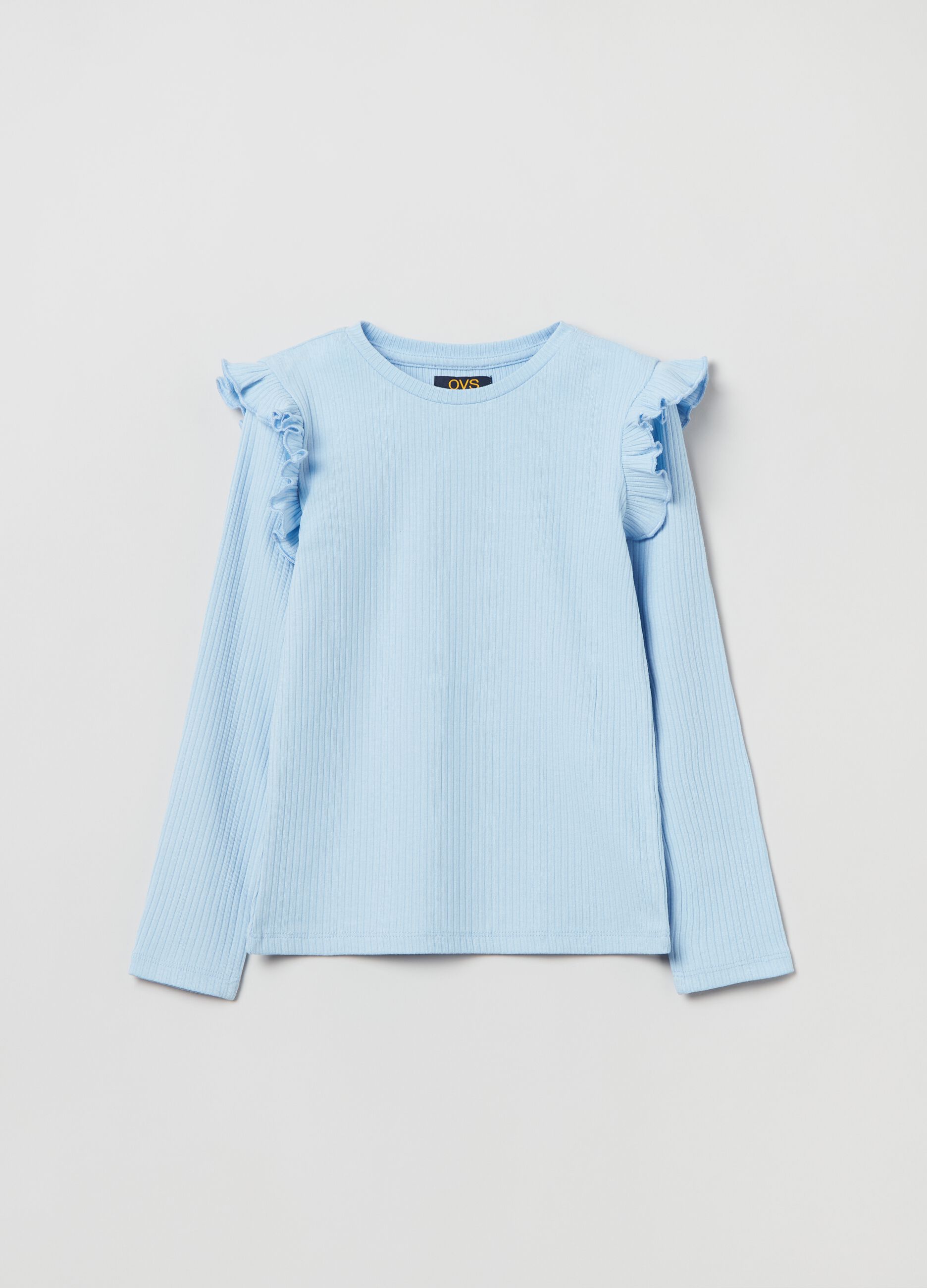 T-shirt with long ribbed sleeves