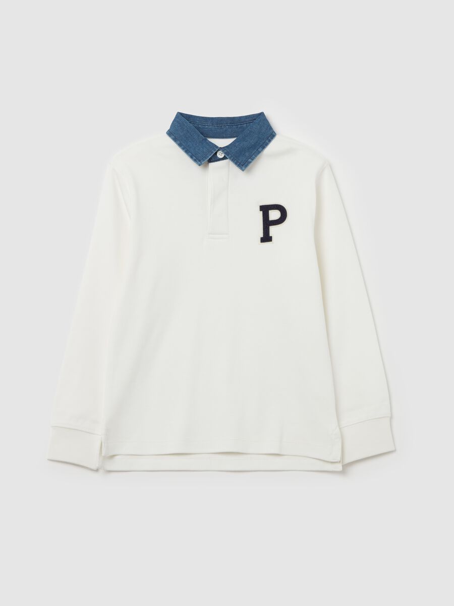 Polo shirt with long sleeves and bouclé patch_3