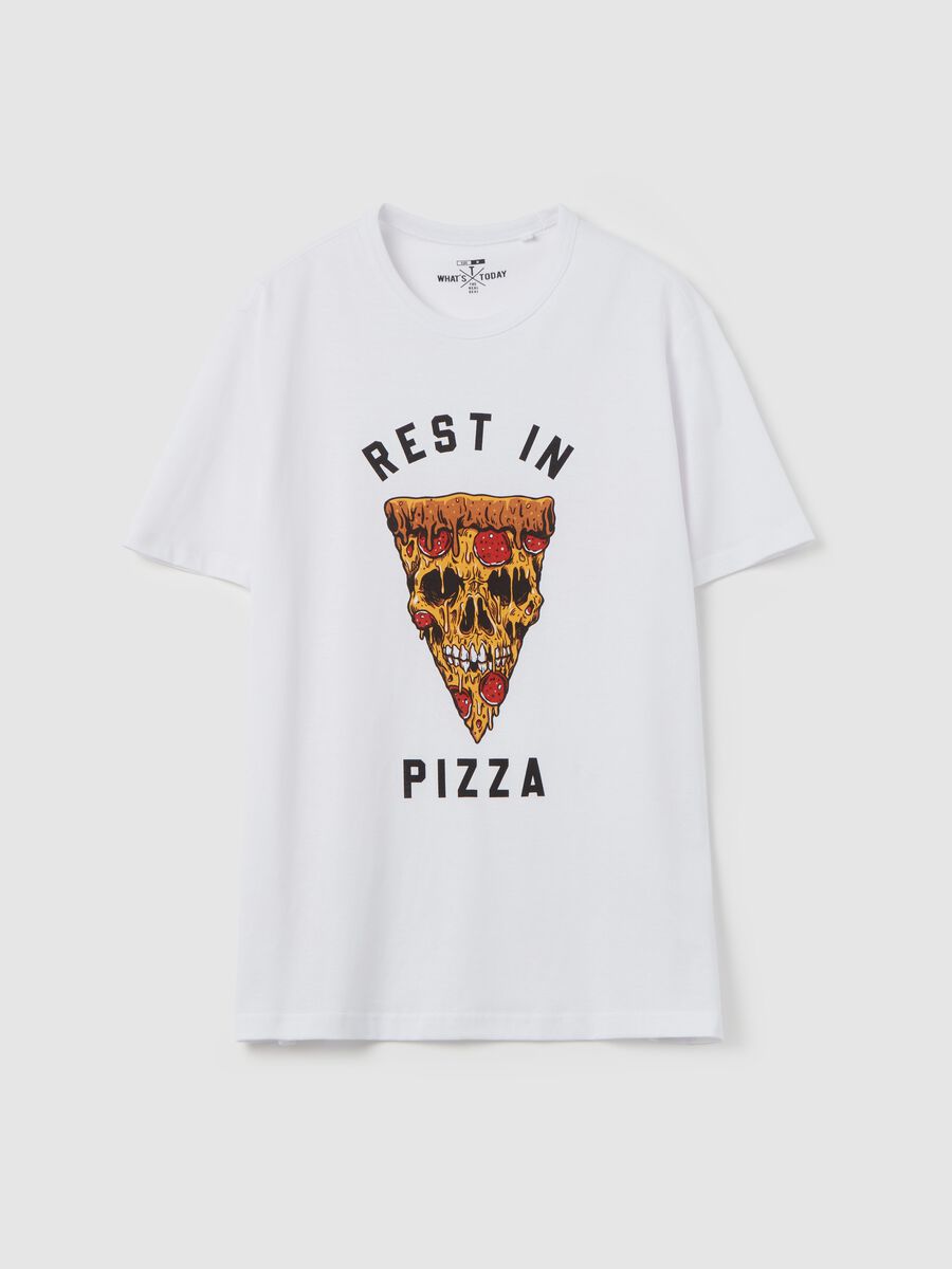 Cotton T-shirt with pizza print_0