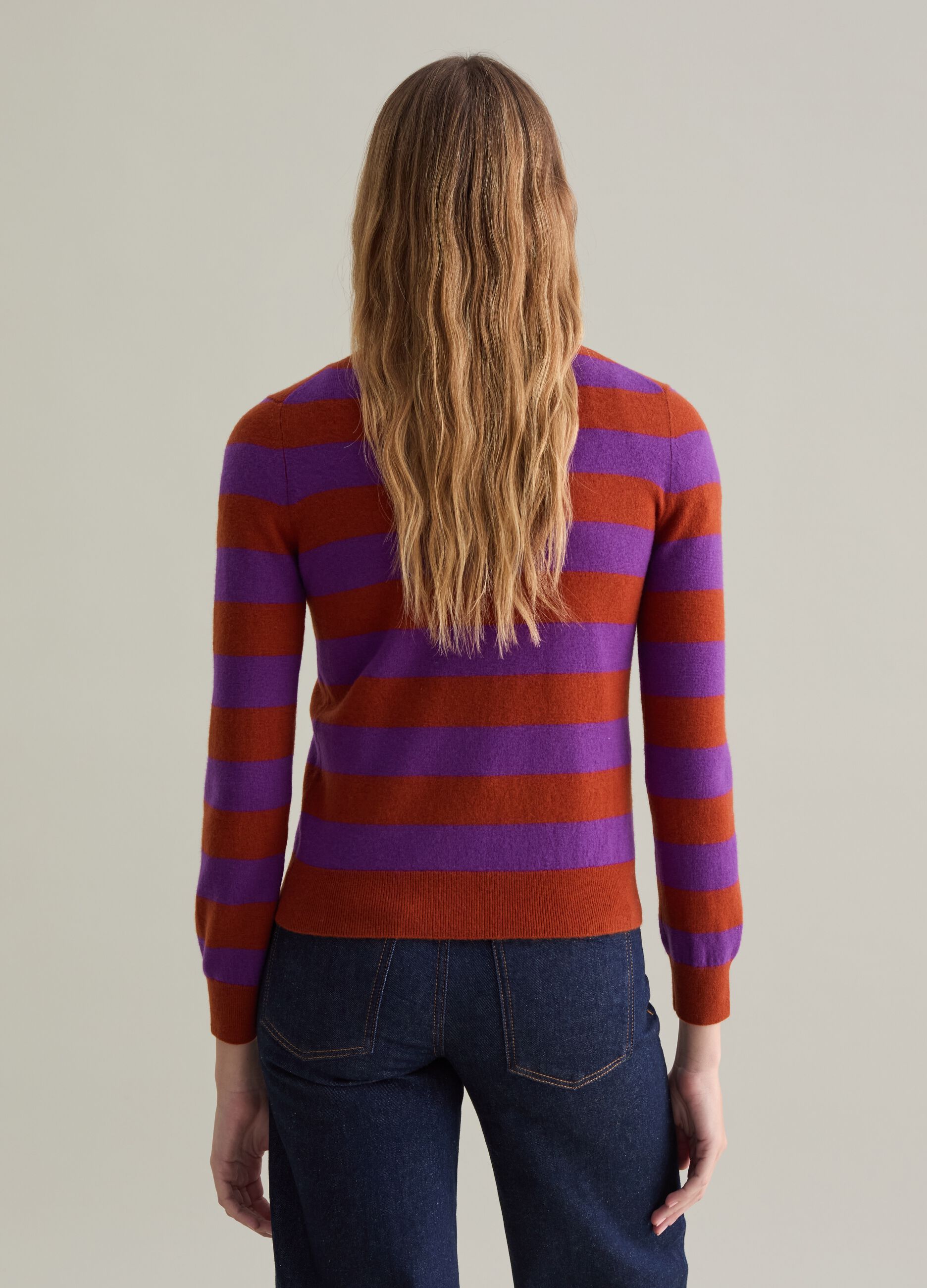 Pullover with round neck in striped wool