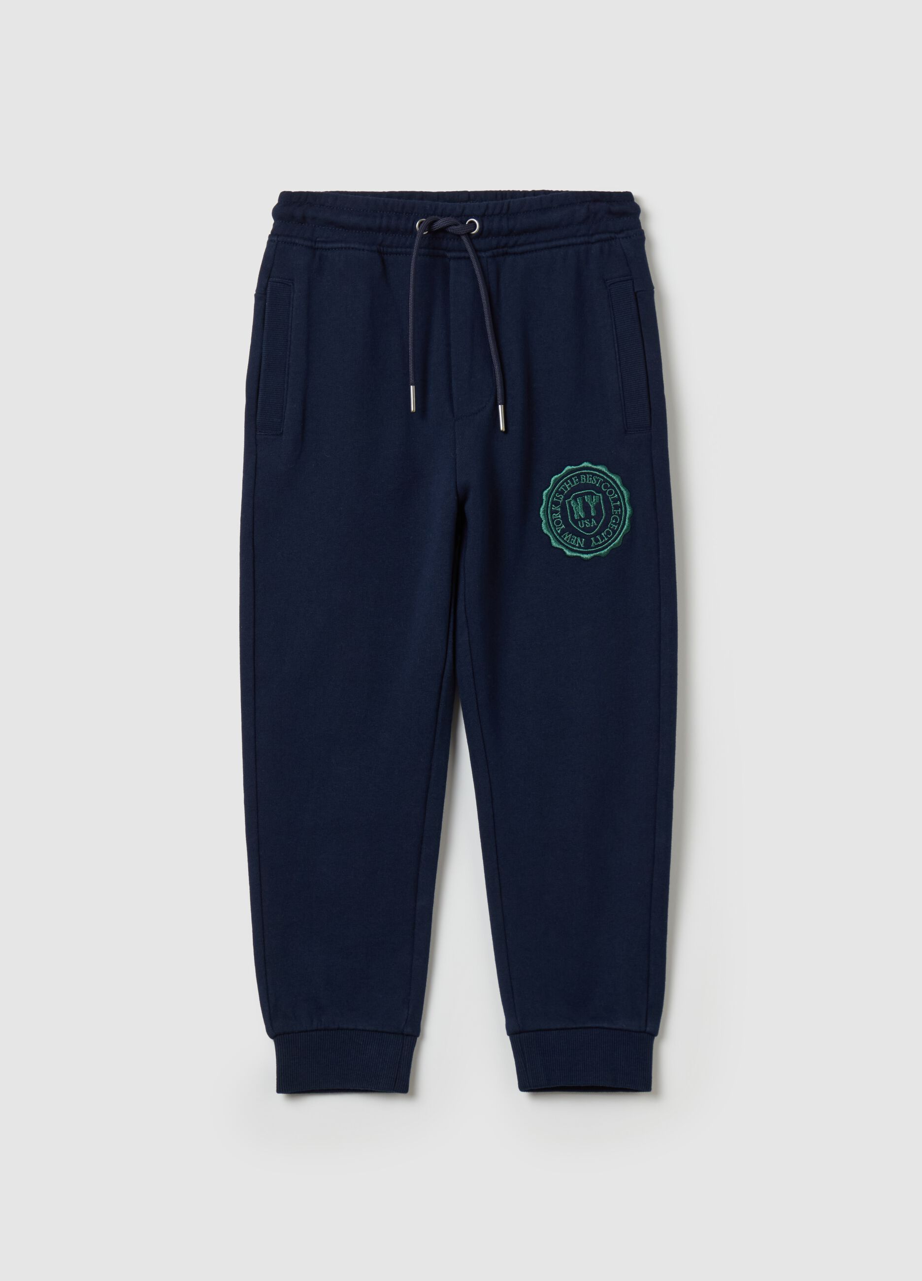 Fleece joggers with drawstring and college embroidery