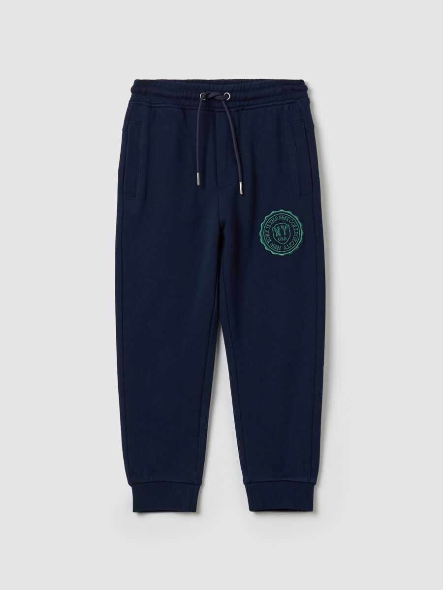 Fleece joggers with drawstring and college embroidery_0