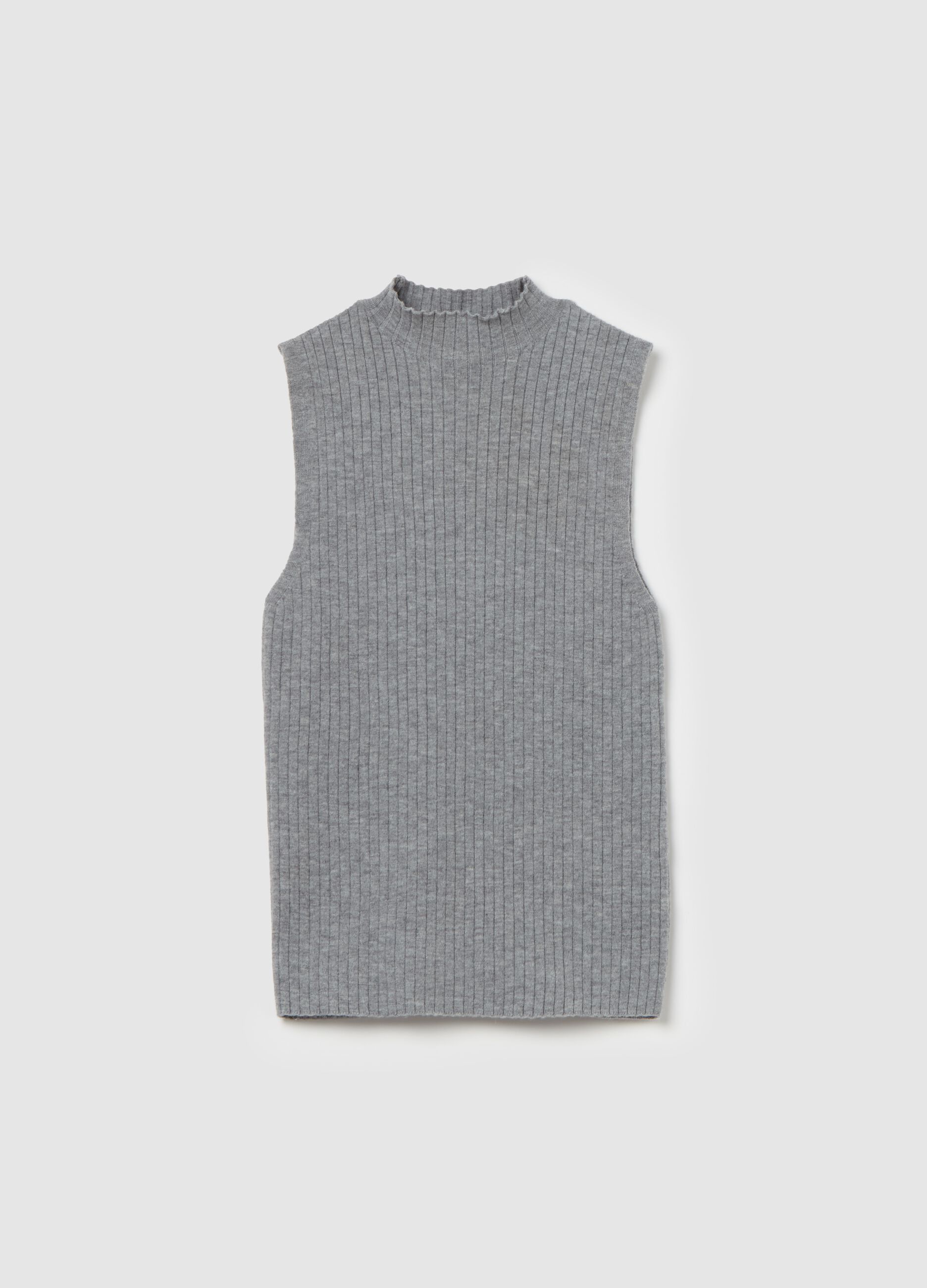 Flat-rib tank top with mock neck