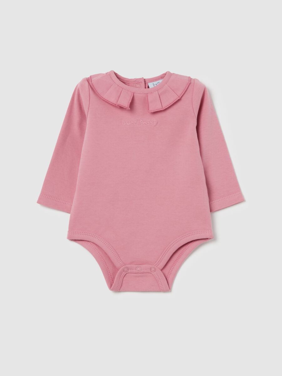 Organic cotton bodysuit with pleated collar_0