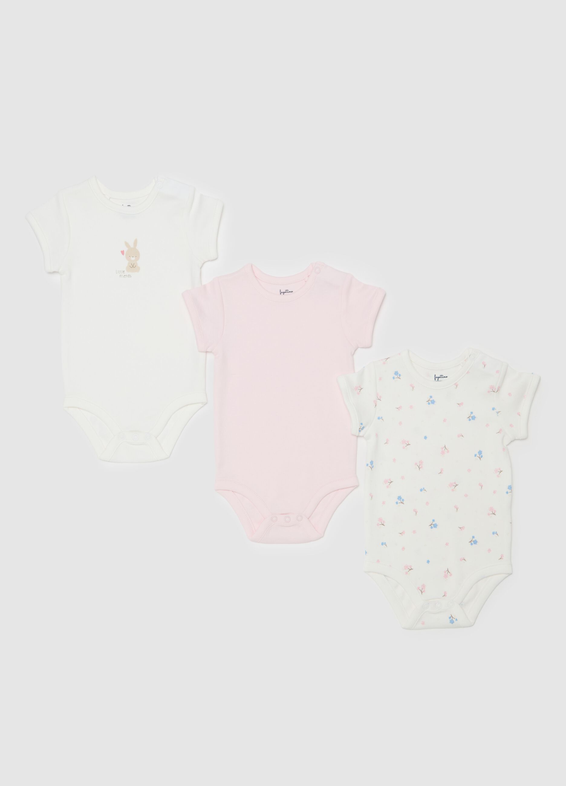 Three-pack bodysuits in organic cotton with small flowers print