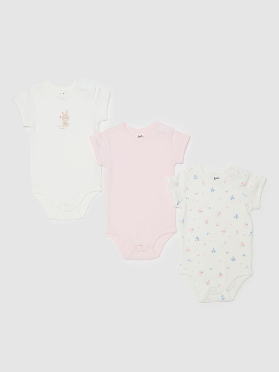 Three-pack bodysuits in organic cotton with small flowers print_0