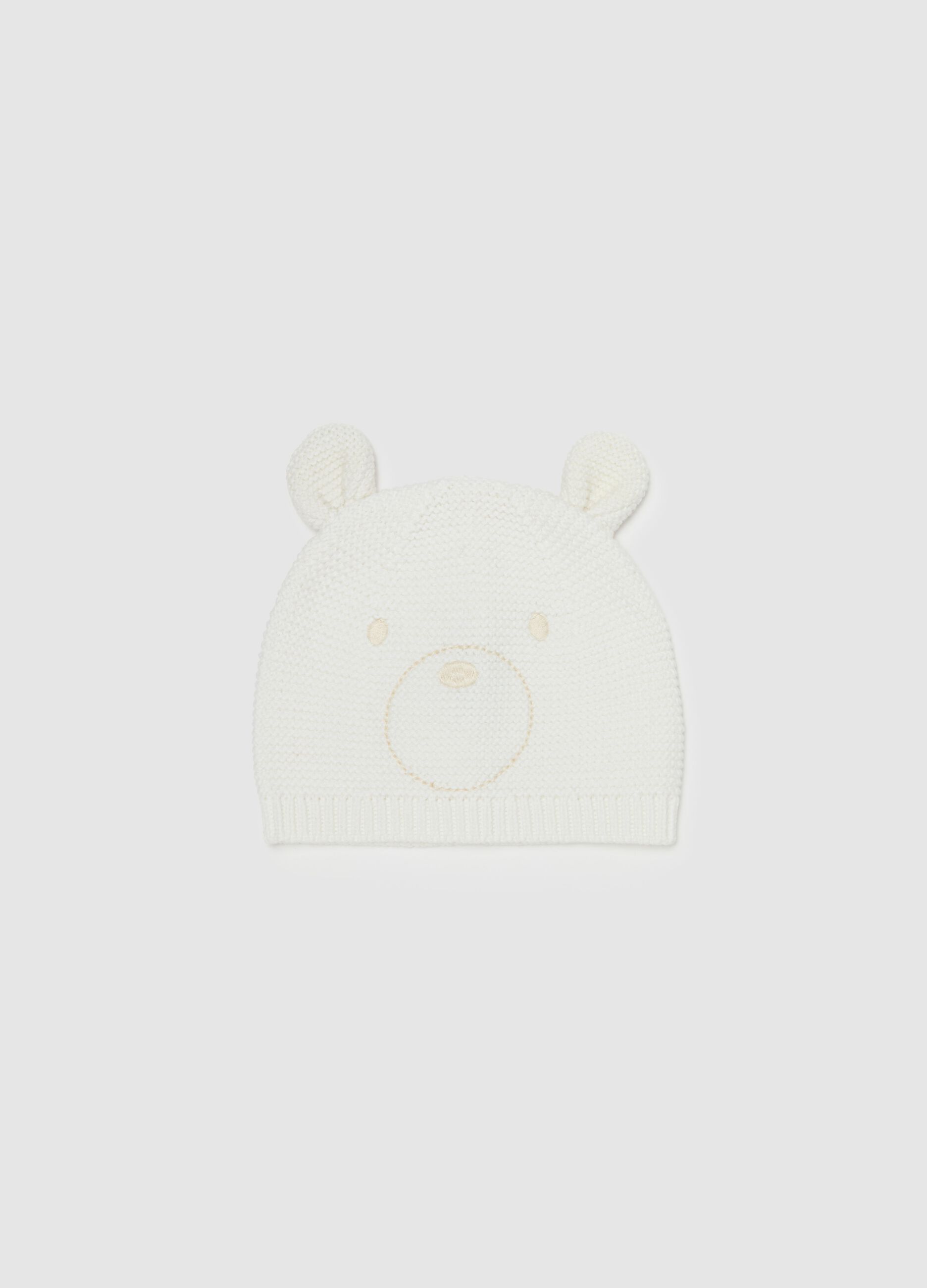 Hat with ears and teddy bear embroidery