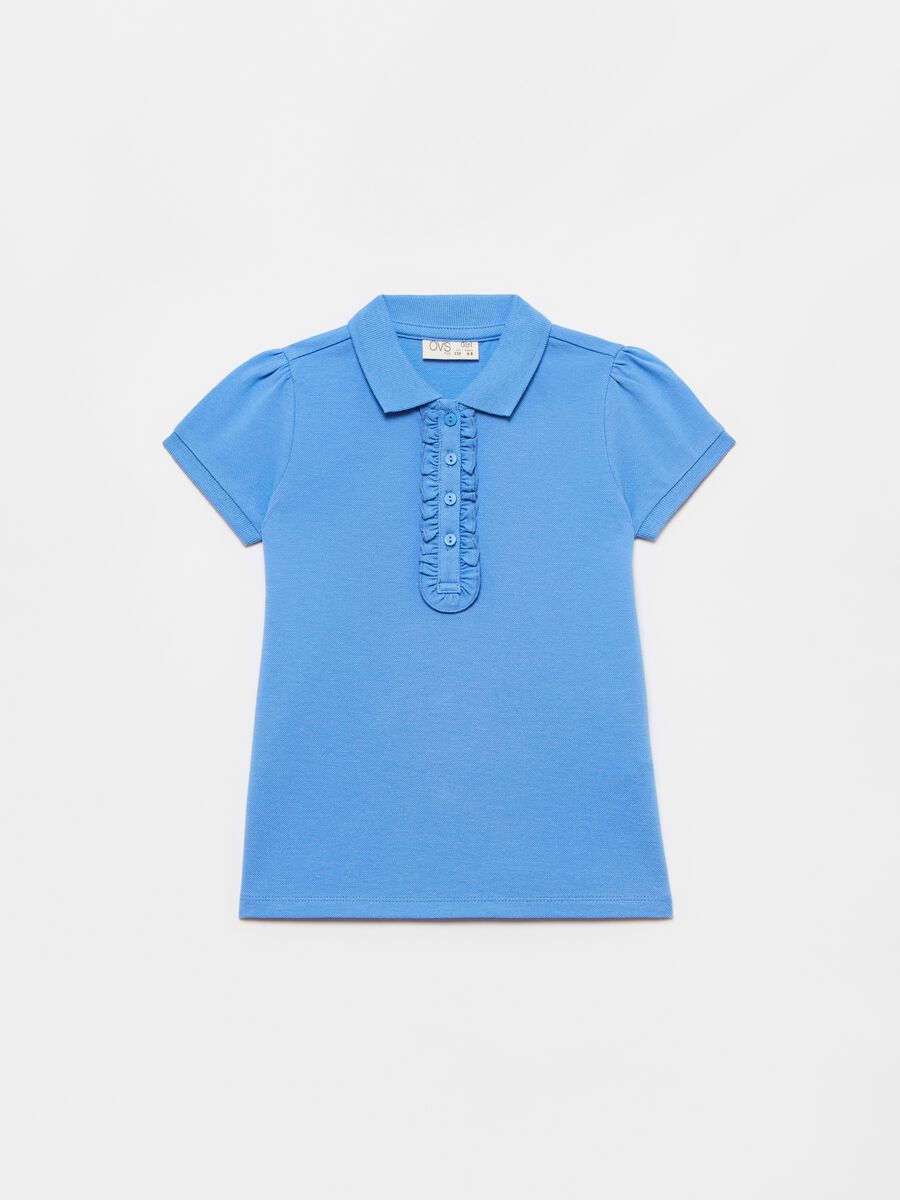 Cotton piquet polo shirt with frills_0