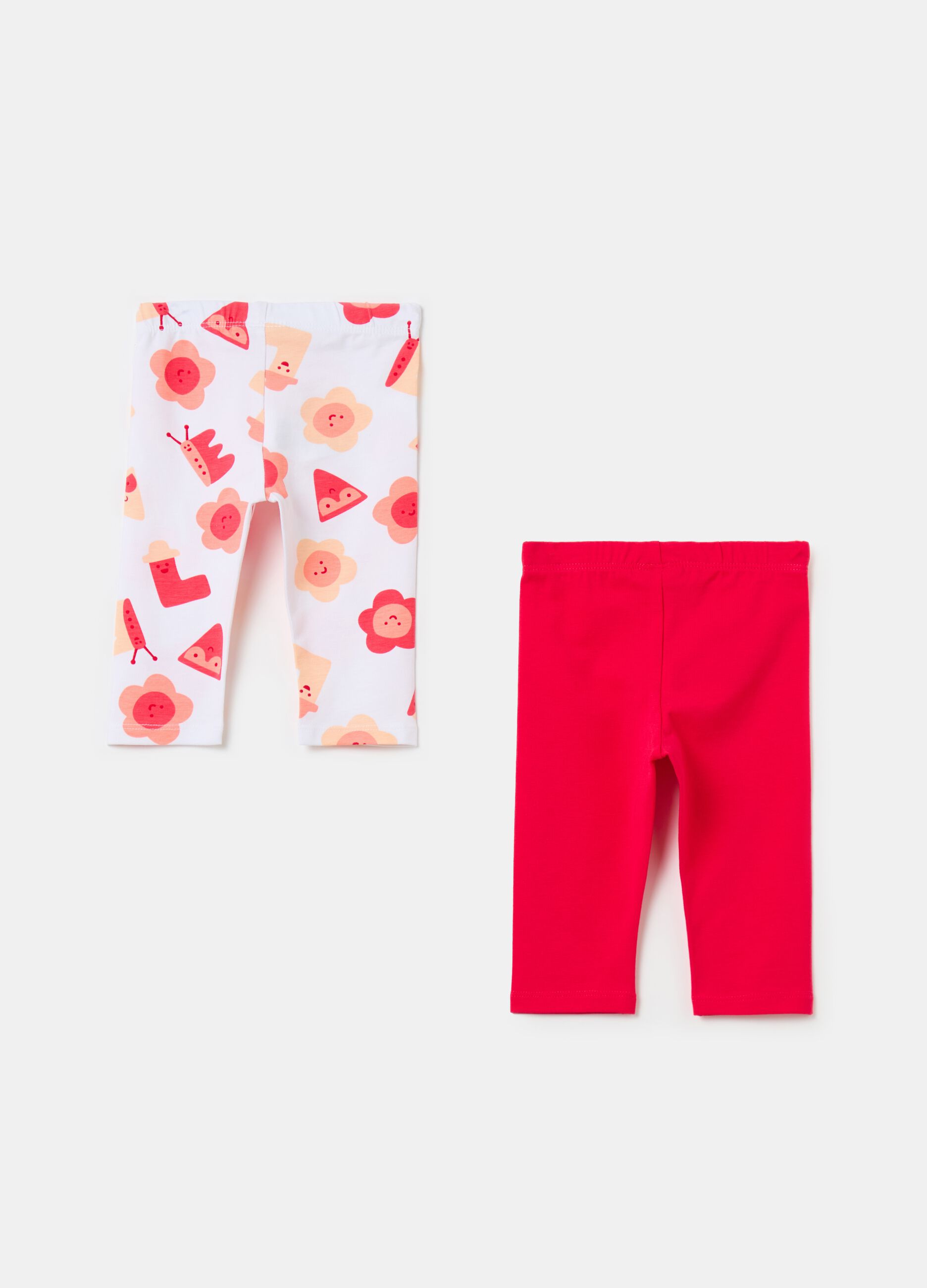 Two-pack stretch cotton leggings with print