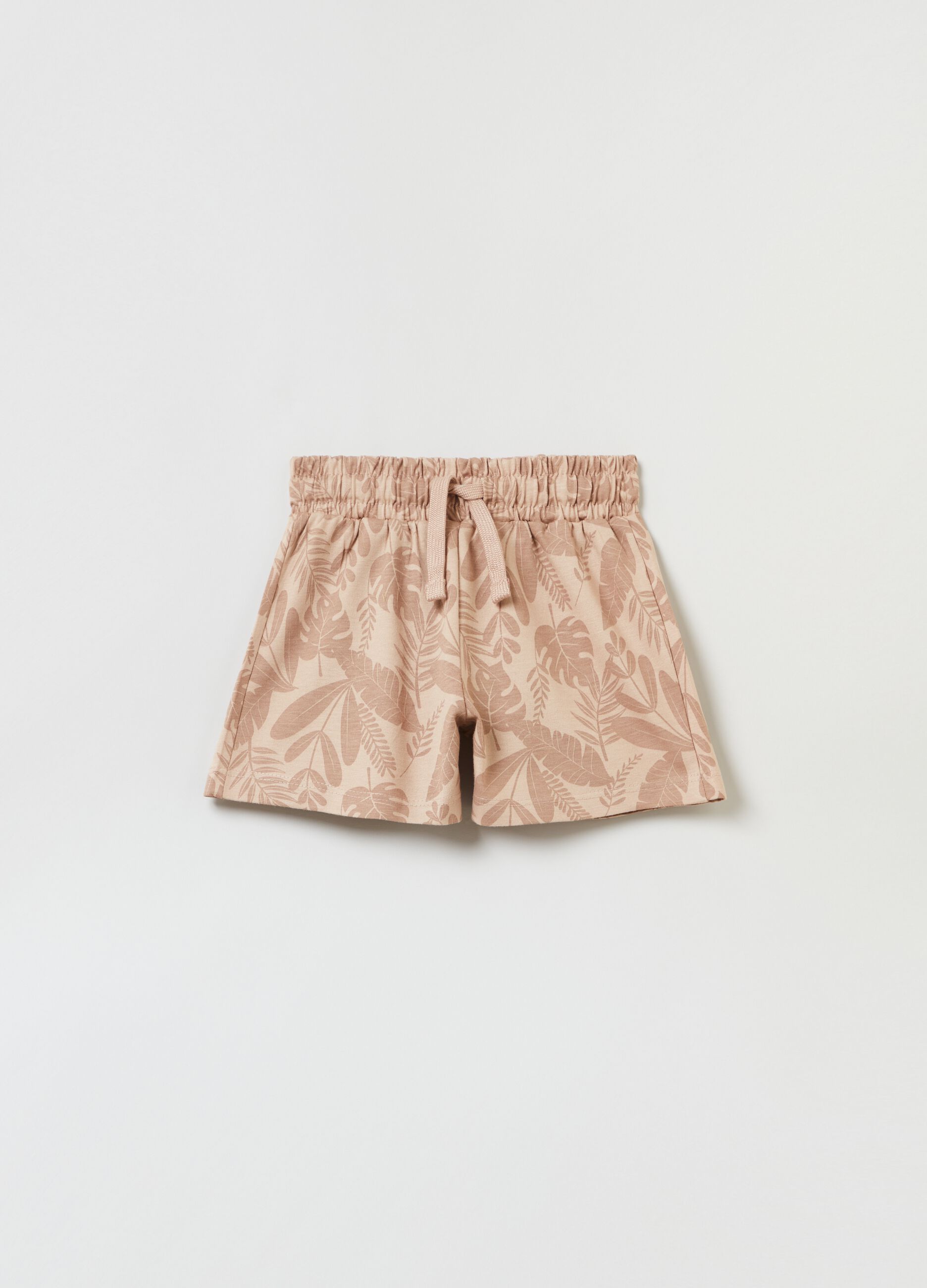 Shorts with all-over tropical leaves print