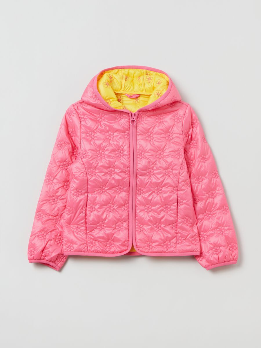 Floral quilted and padded jacket with hood_0