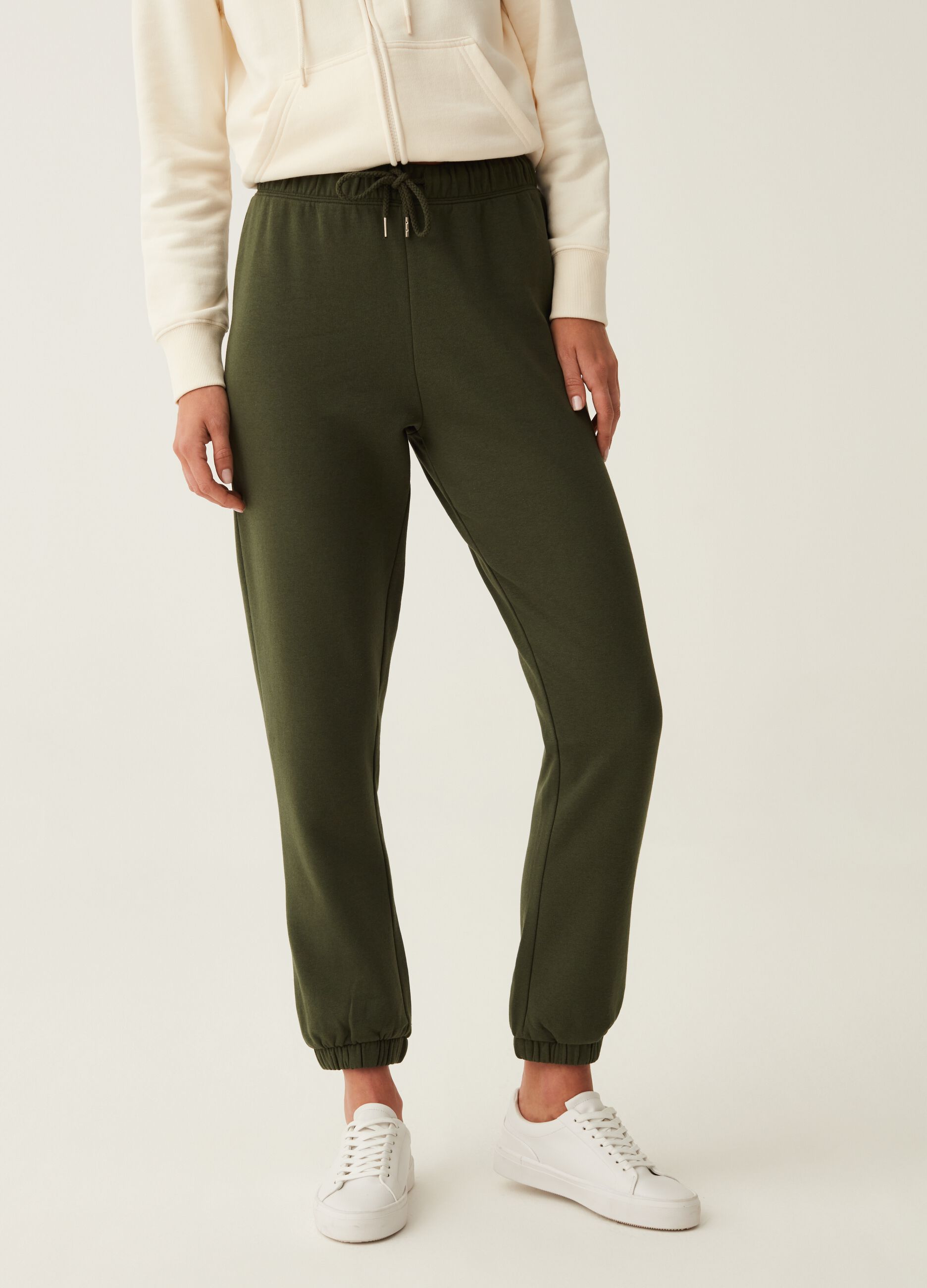 Woman's Leaf Green Fleece joggers with drawstring