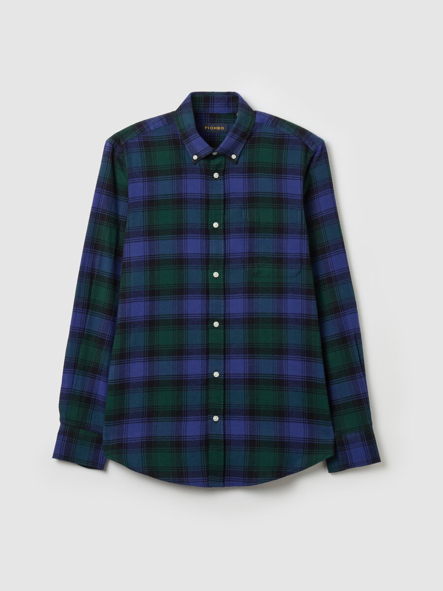 Flannel shirt with check pattern and button-down collar_4