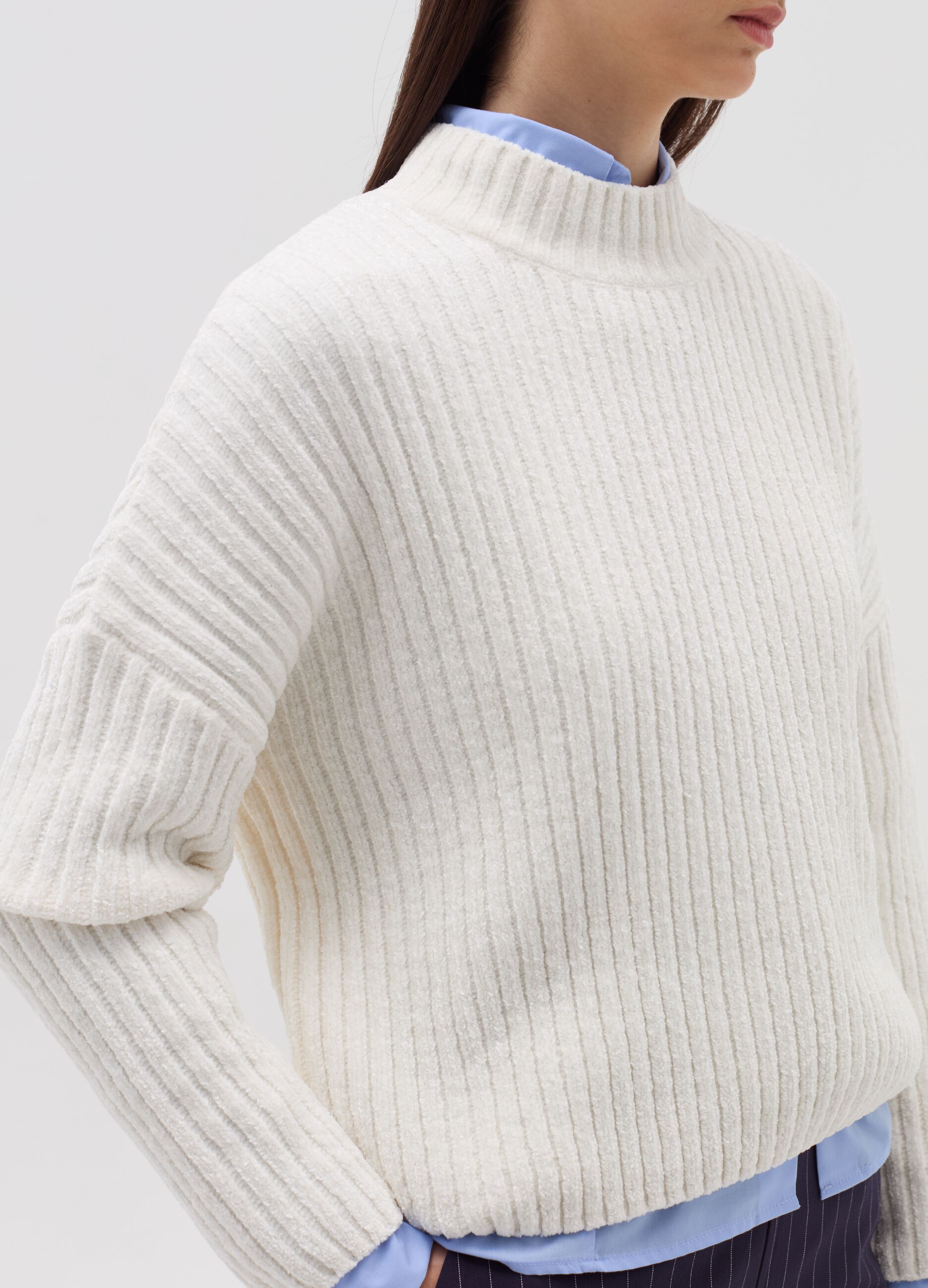 Chenille pullover with mock neck