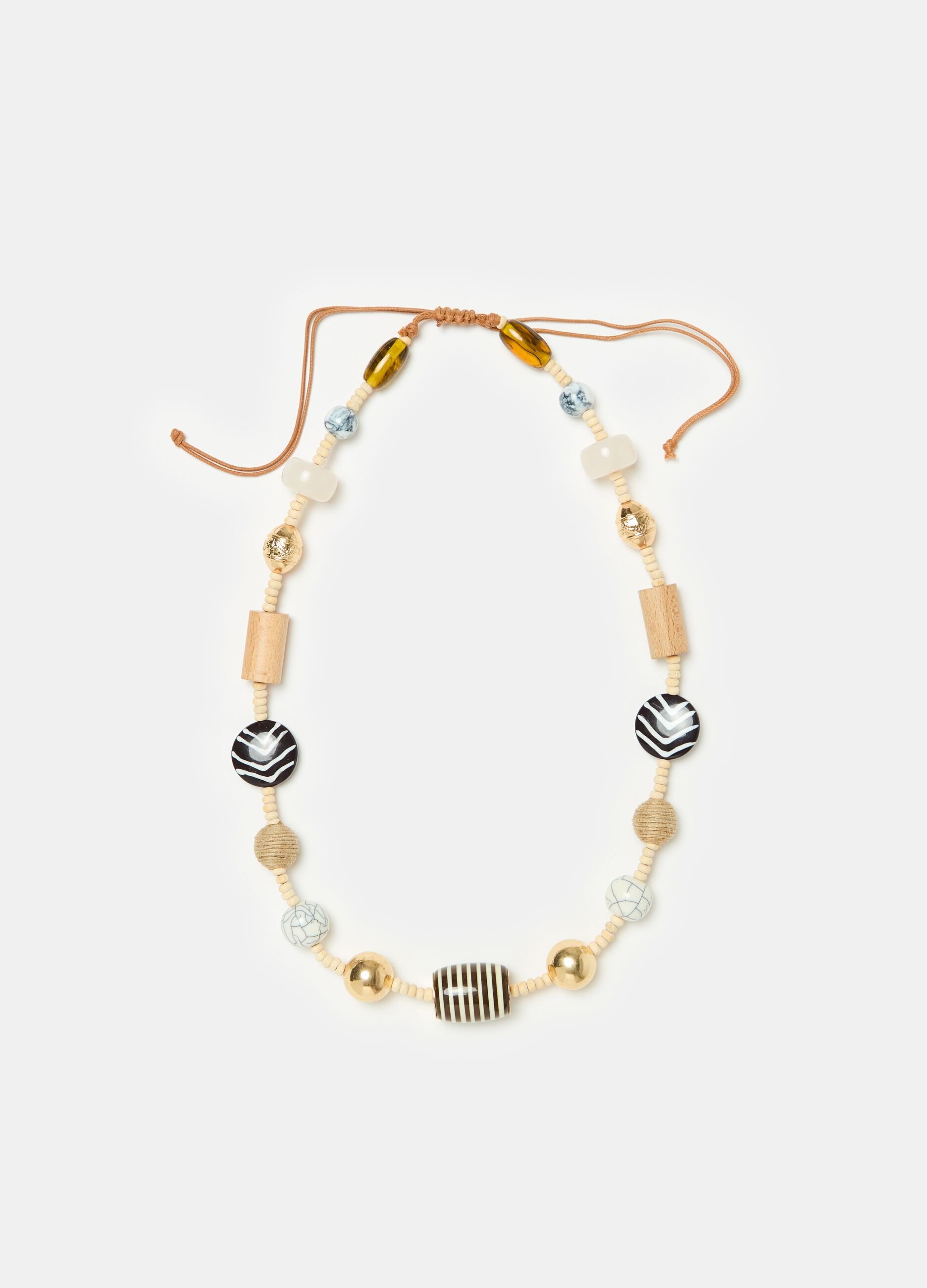 Adjustable necklace with beads and stones